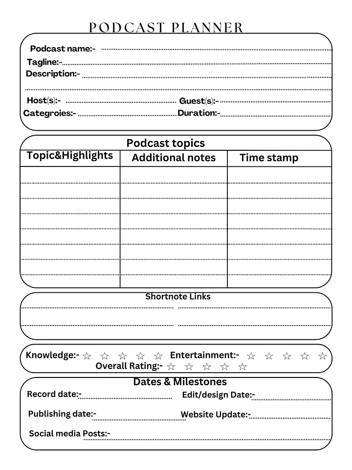 “The Complete Podcast Planning Workbook: From Idea to Published Episode” “The Ultimate Podcaster’s Planner: Organize, Record, Edit, and Grow Your Show” product image (1)