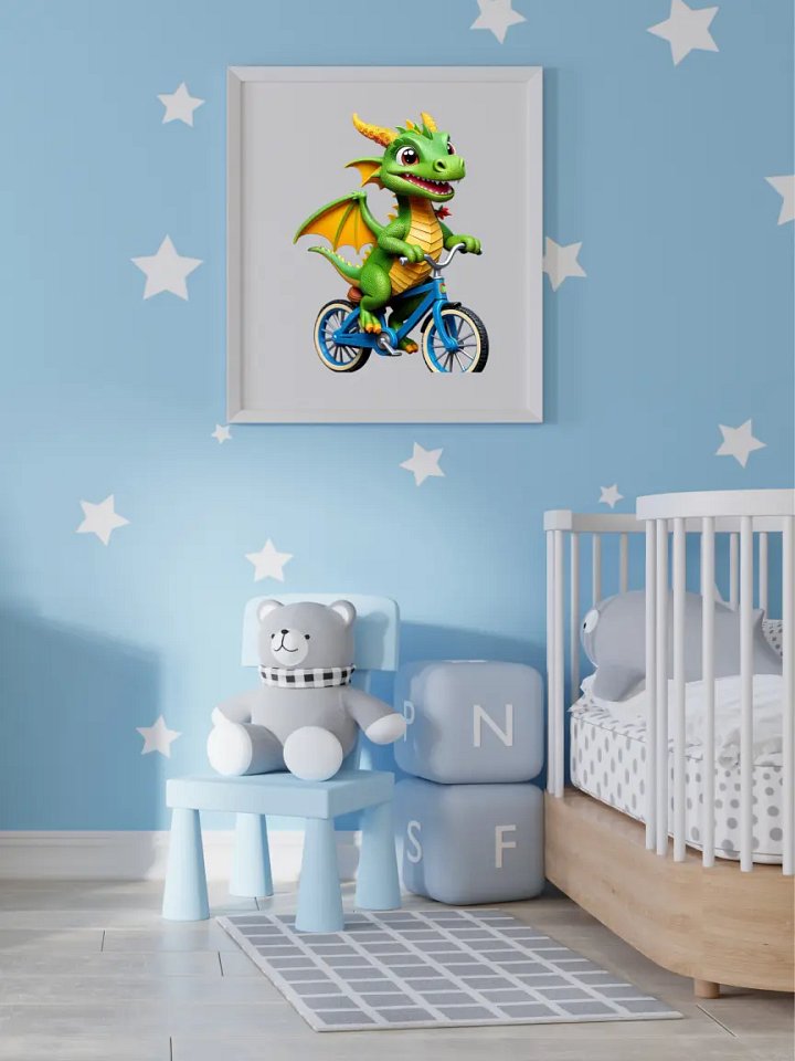 Baby Dragon Riding a Bike Kid Nursery Print Child Wall Art product image (2)