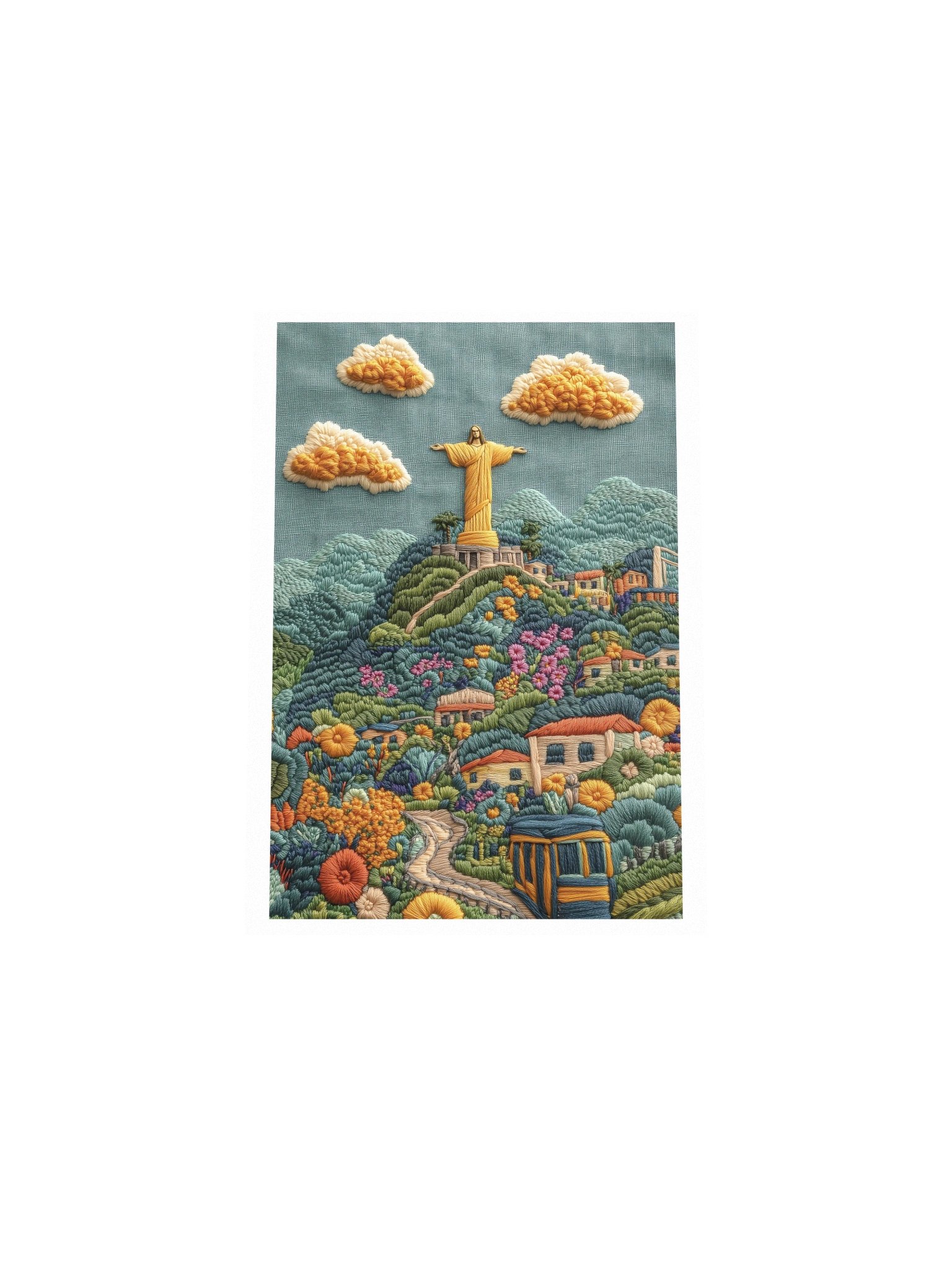 A Colorful Day in Rio | Embroidery-Style Wall Art — Unframed Print product image (4)