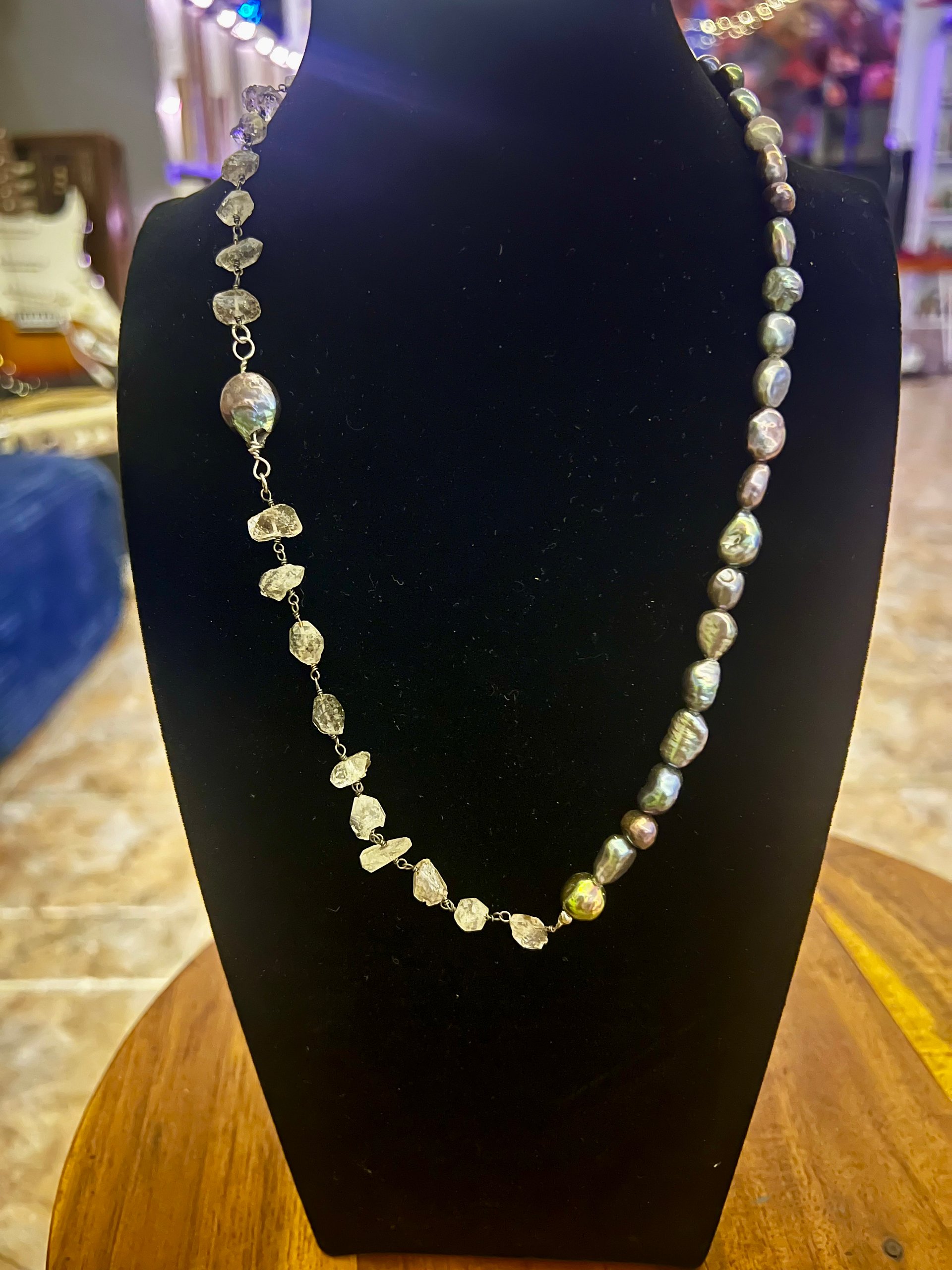 Peacock pearl, Coin Pearl and Herkimer Necklace product image (1)