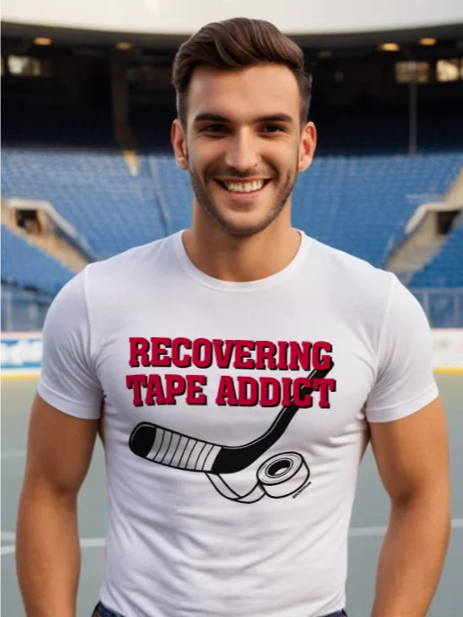 Funny Hockey T-Shirt - Recovering Tape Addict - Beer League Hockey Shirt for Men - Gift for Hockey Players with Clean Tape Jobs product image (2)