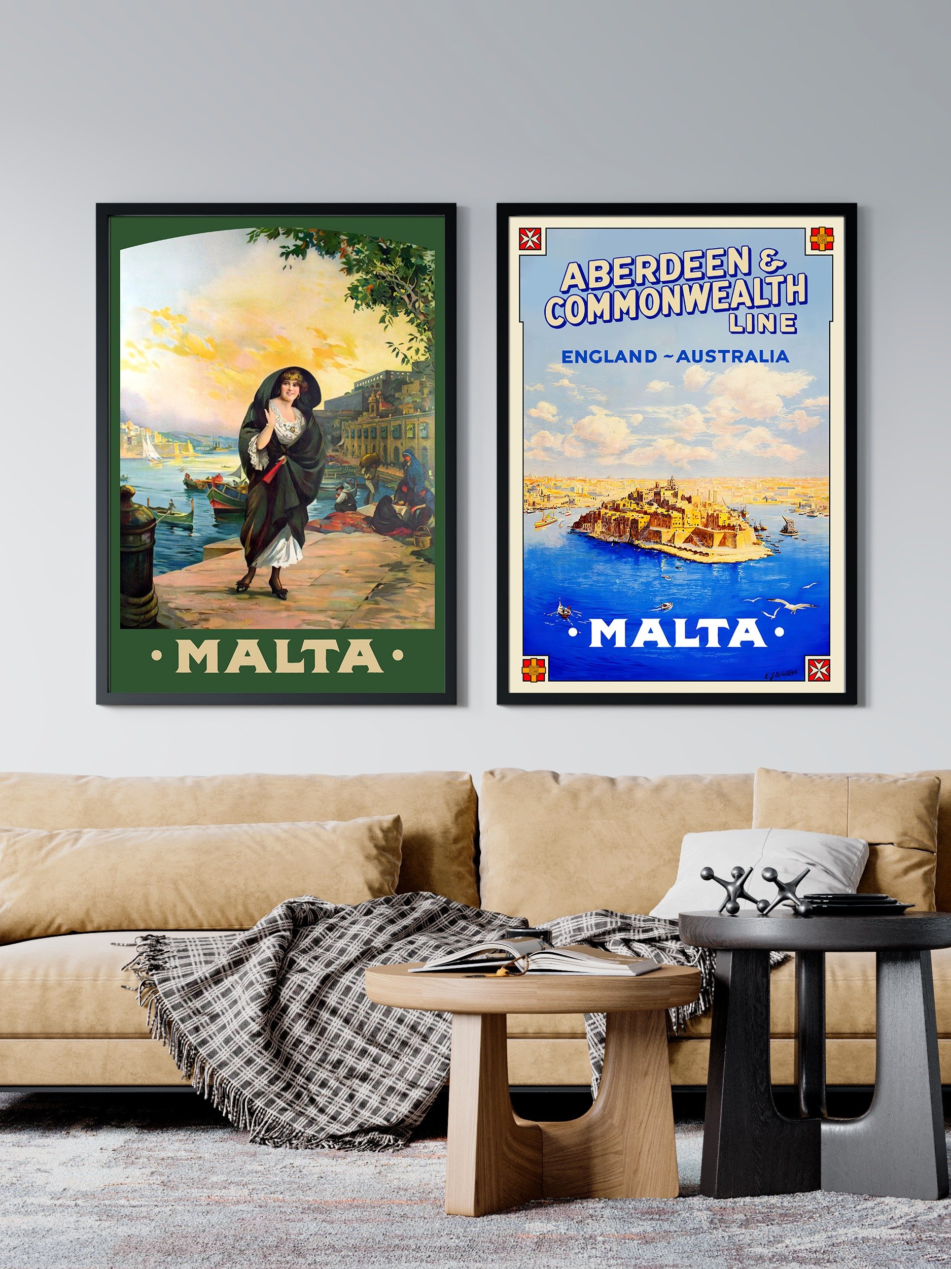 Malta, Valletta 1910s — retro travel poster, vintage travel print, retro travel wall art, retro wall art, triptych wall art product image (3)