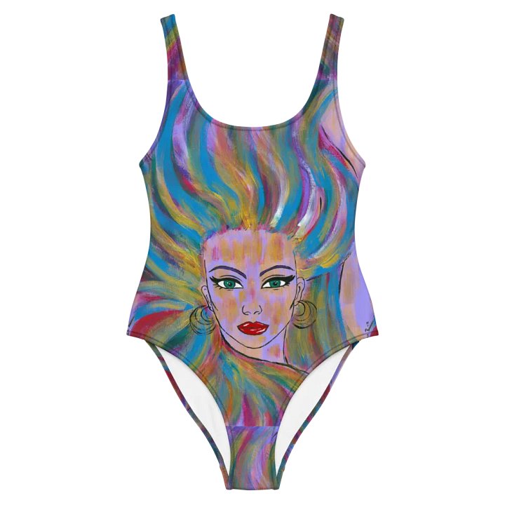 Girl with colorful hair - (art by Dina R.) - acrylic painting picture - One-Piece Swimsuit product image (2)