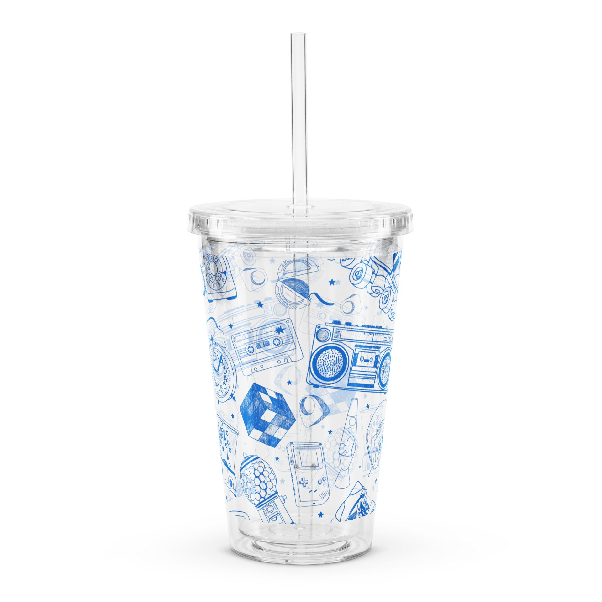 80's Nostalgia Retro Rewind Double Wall Clear Plastic Tumbler (16 oz) product image (1)