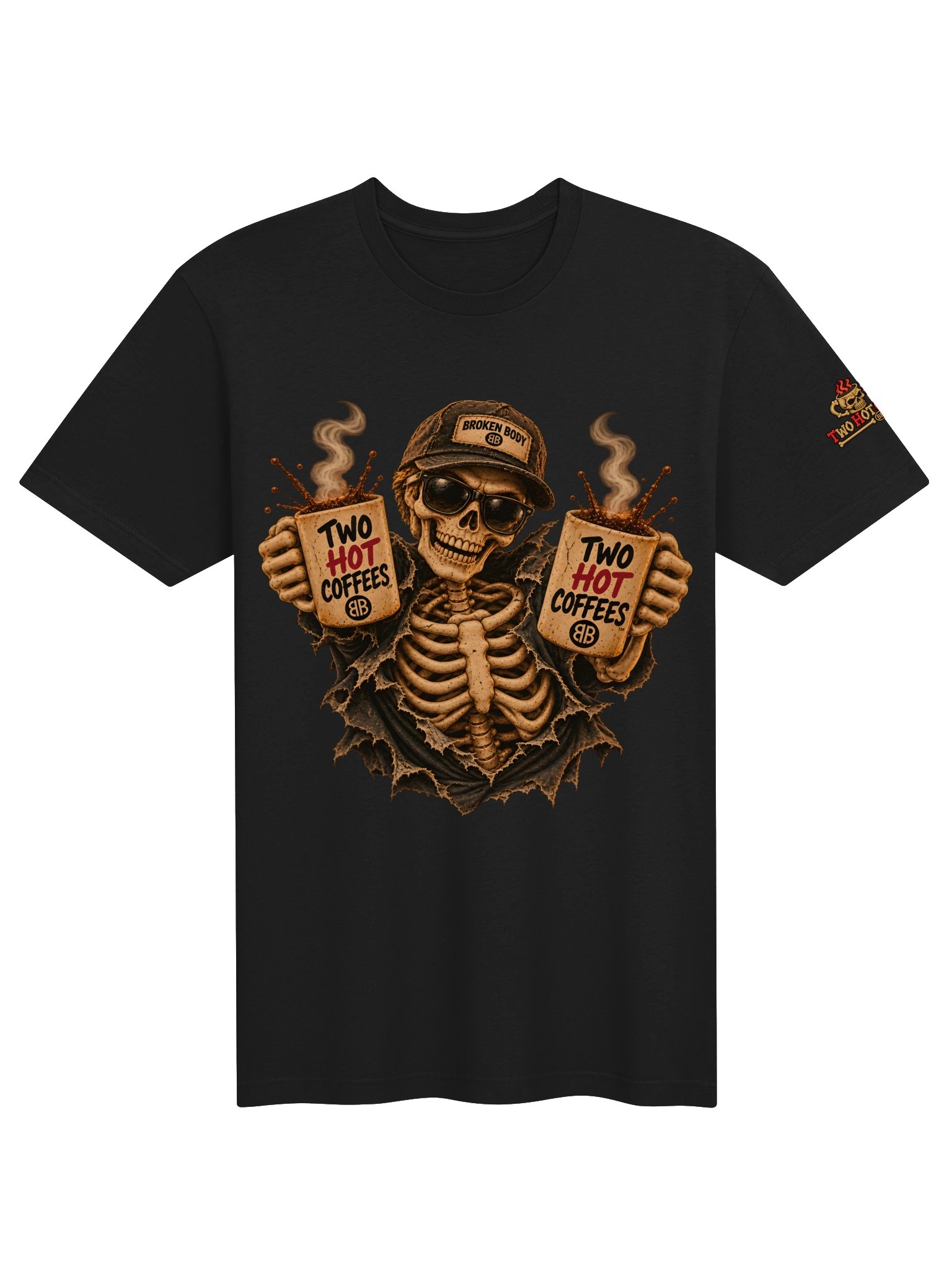 Funny Halloween Coffee Shirt — Two Hot Coffees™ Clean Going In, Vintage Coming Out | Holly-Ween™ product image (2)