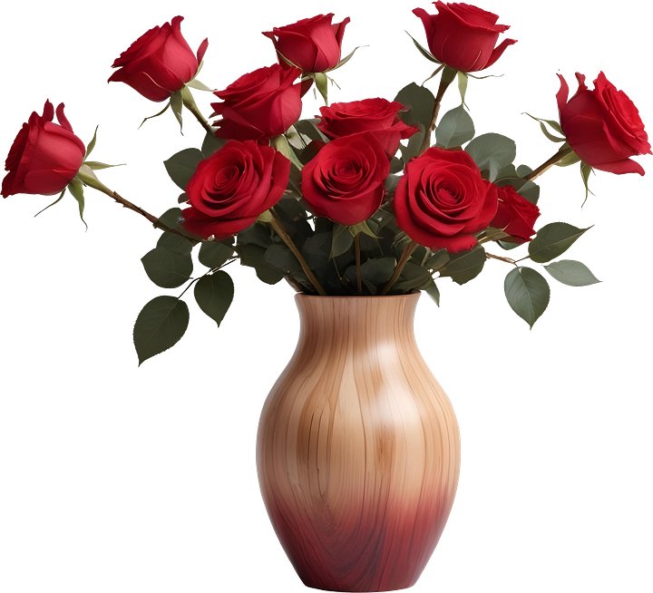 Passionate Red Rose Wooden Vase PNG product image (1)