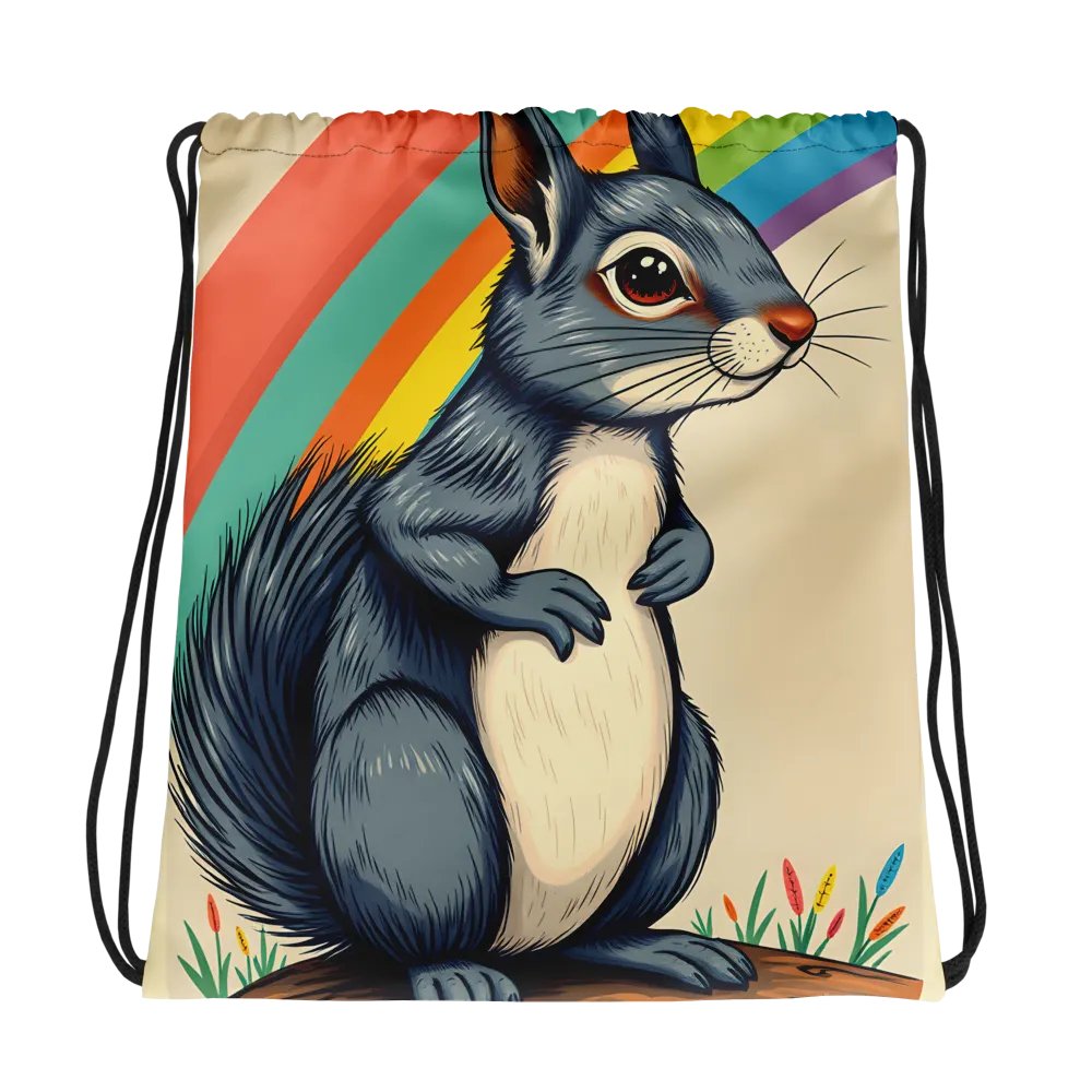 Whimsical Rainbow Squirrel Drawstring Bag product image (1)