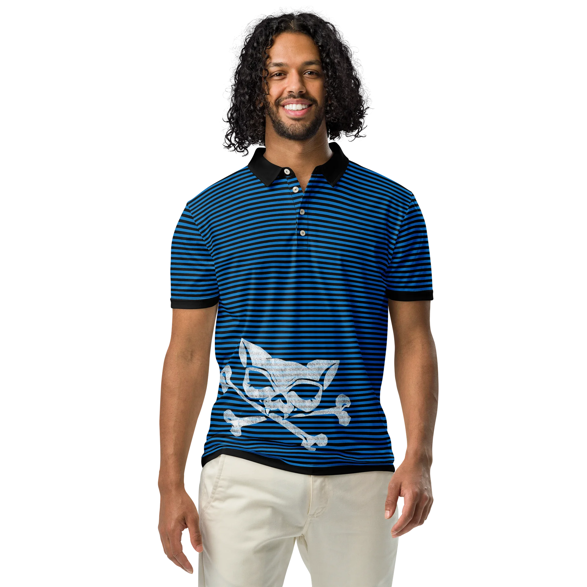 Blue Blaque and White Stripped Kat Skull Polo product image (3)