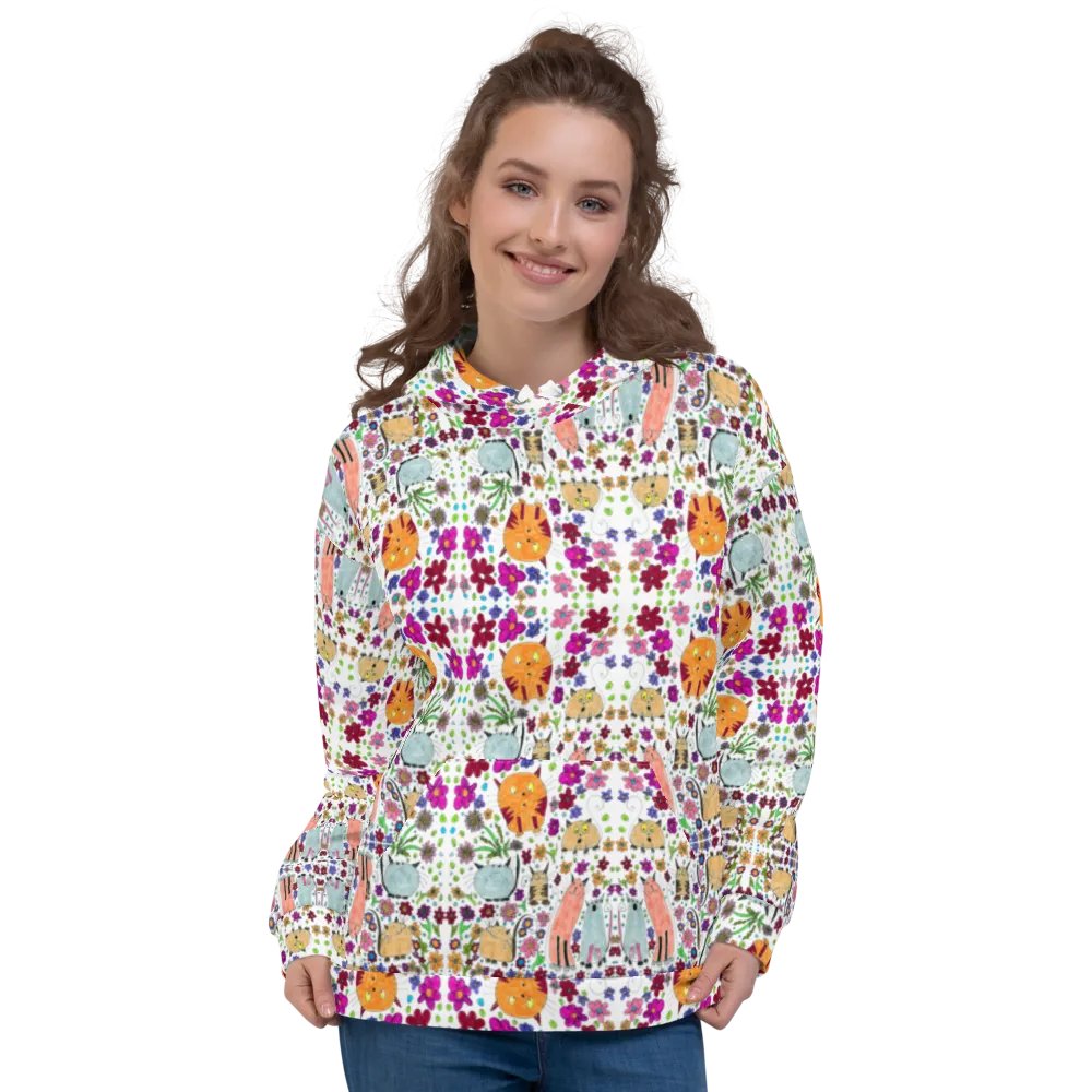 Abstract Floral Doodle Art Cats Unisex Pull Over Hoodie product image (3)
