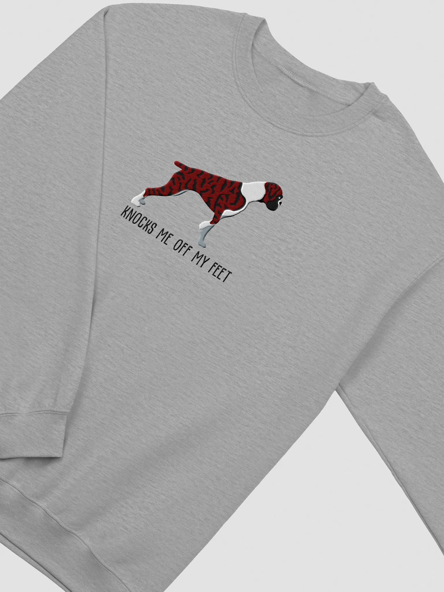 Knocks Me Off My Feet Sweatshirt (Embroidered) of a Boxer(Brindle) product image (6)