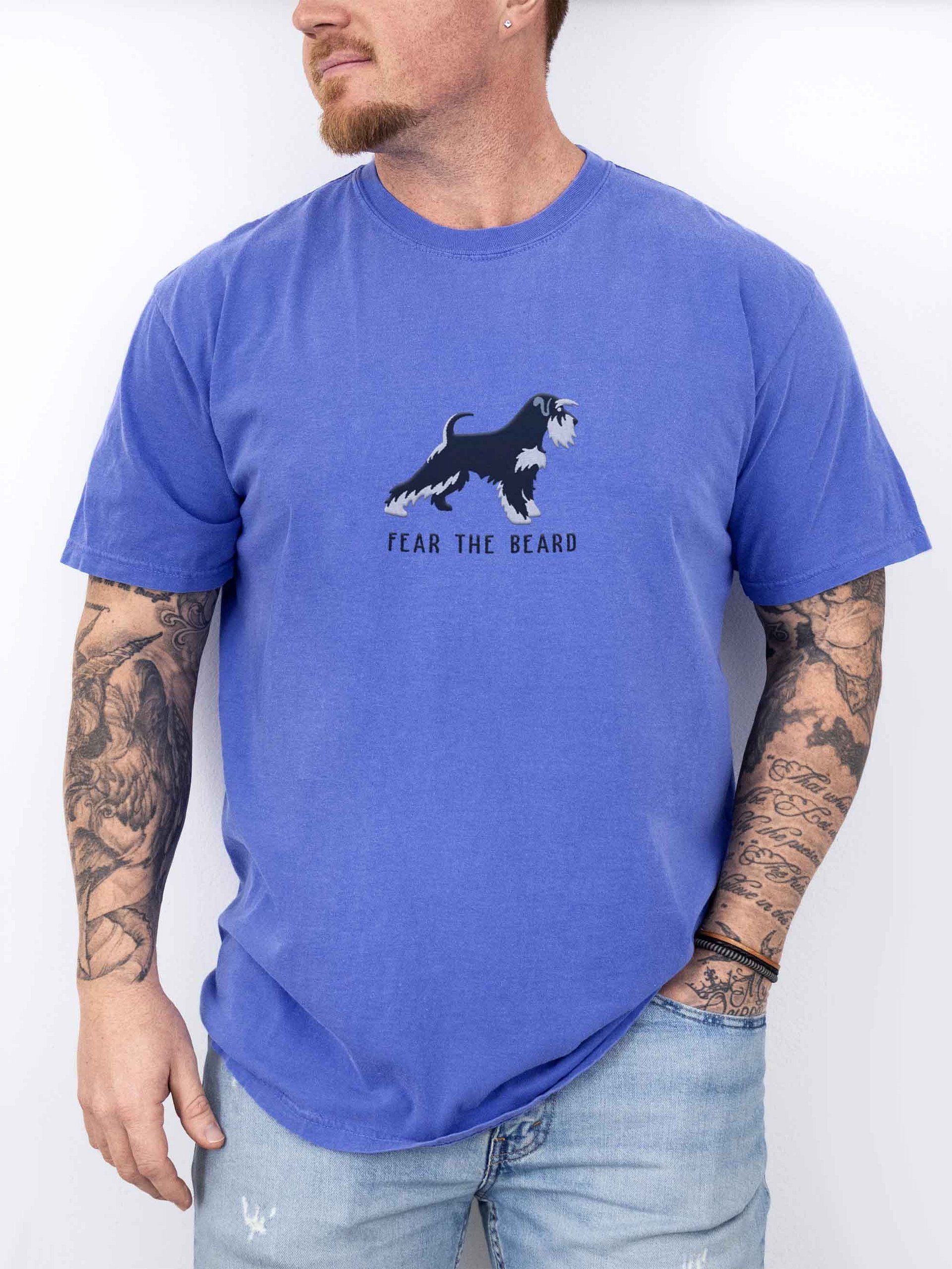 Fear the Beard T-Shirt(Embroidered) of a Miniature Schnauzer(Black & Silver) product image (2)