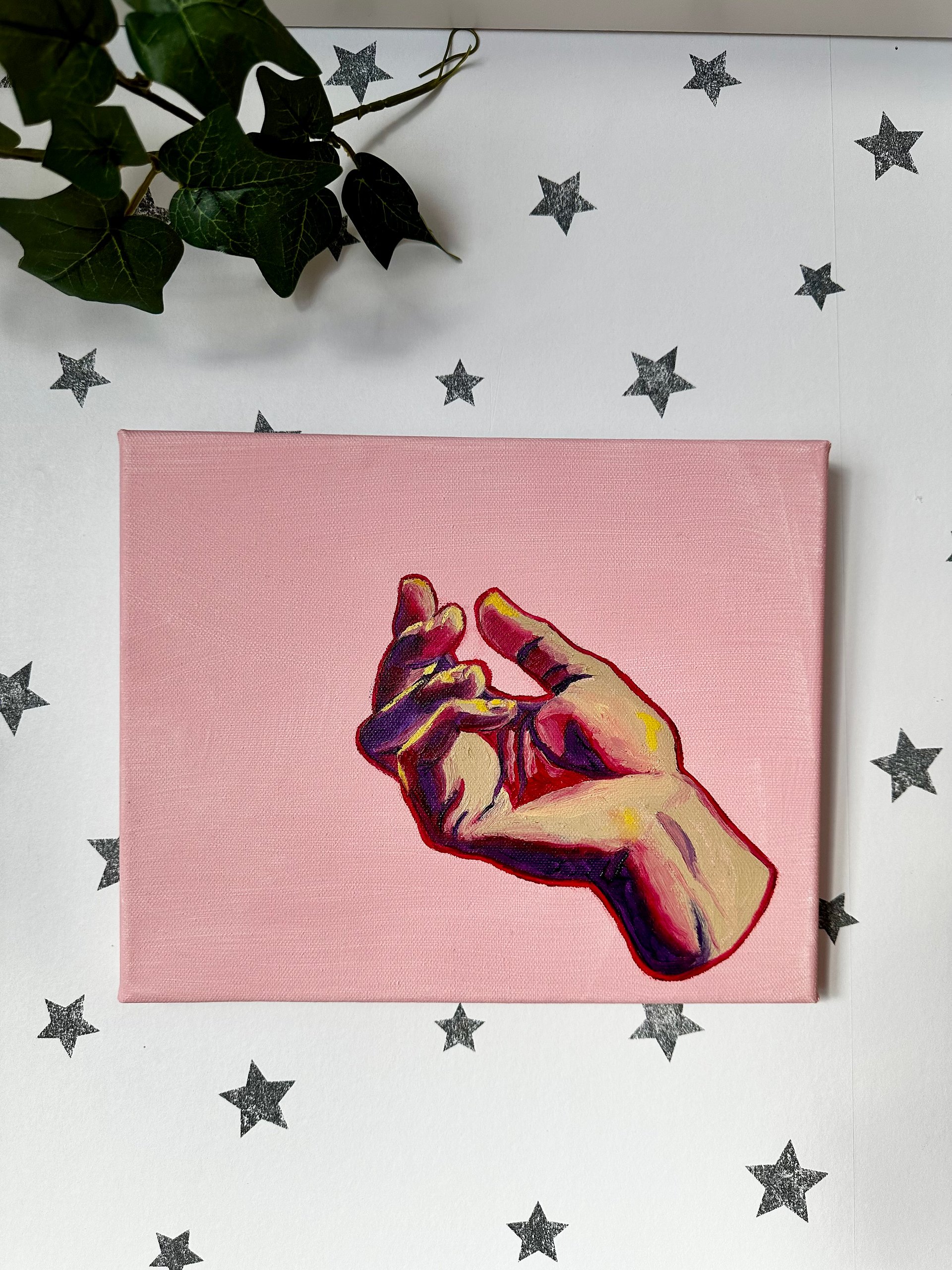 ’for a baby bird’ hands on pink original oil on canvas painting product image (3)