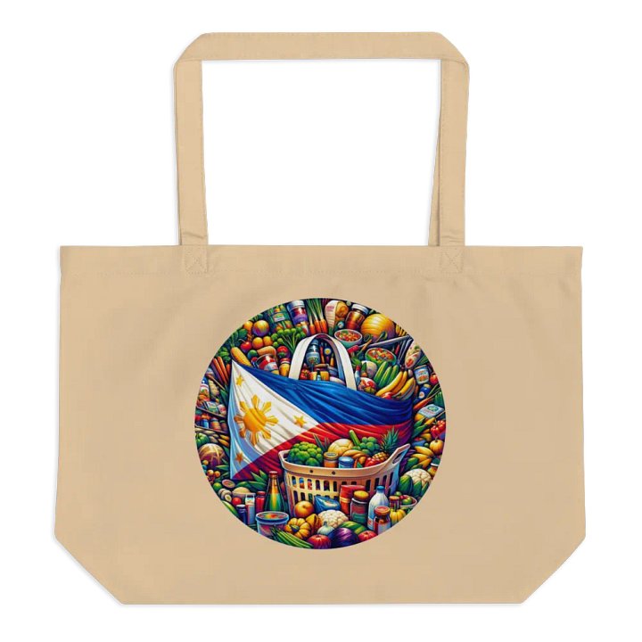 FILIPINO MARKET TOTE: VIBRANT GROCERIES MOSAIC BAG VERSATILE USE (ONE-SIDED), ORGANIC CREAM WIDE TOTE BAG product image (1)