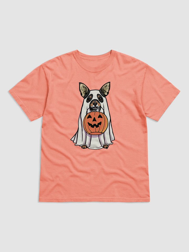 Funny Halloween Chihuahua(Tricolor) T-Shirt | Funny Chihuahua Wearing a Ghost Costume and Holding a Pumpkin Basket product image (1)