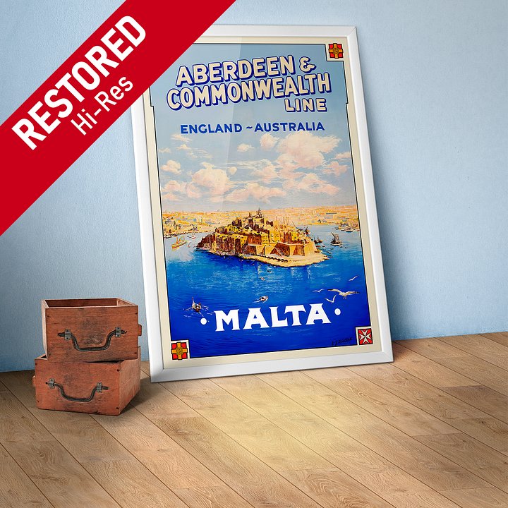 Malta, Valletta, 1930s — Retro vintage travel poster, retro travel poster, art deco poster product image (1)