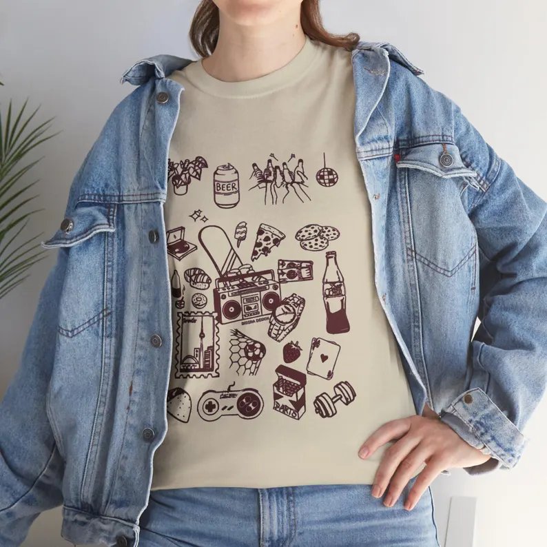 Kawaii Snack Icons Tee | Cute Food Doodle T-Shirt, Soda, Snacks, Bento Art product image (124)