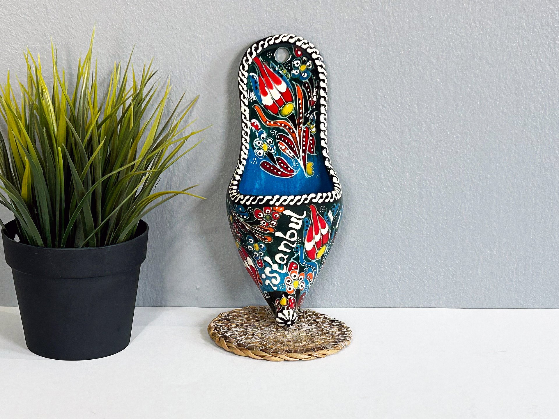 Ceramic wall decor, shoes (Terlik, blue) — handmade pottery, handmade ceramic, home decor, handmade gift, Turkish ceramic product image (4)