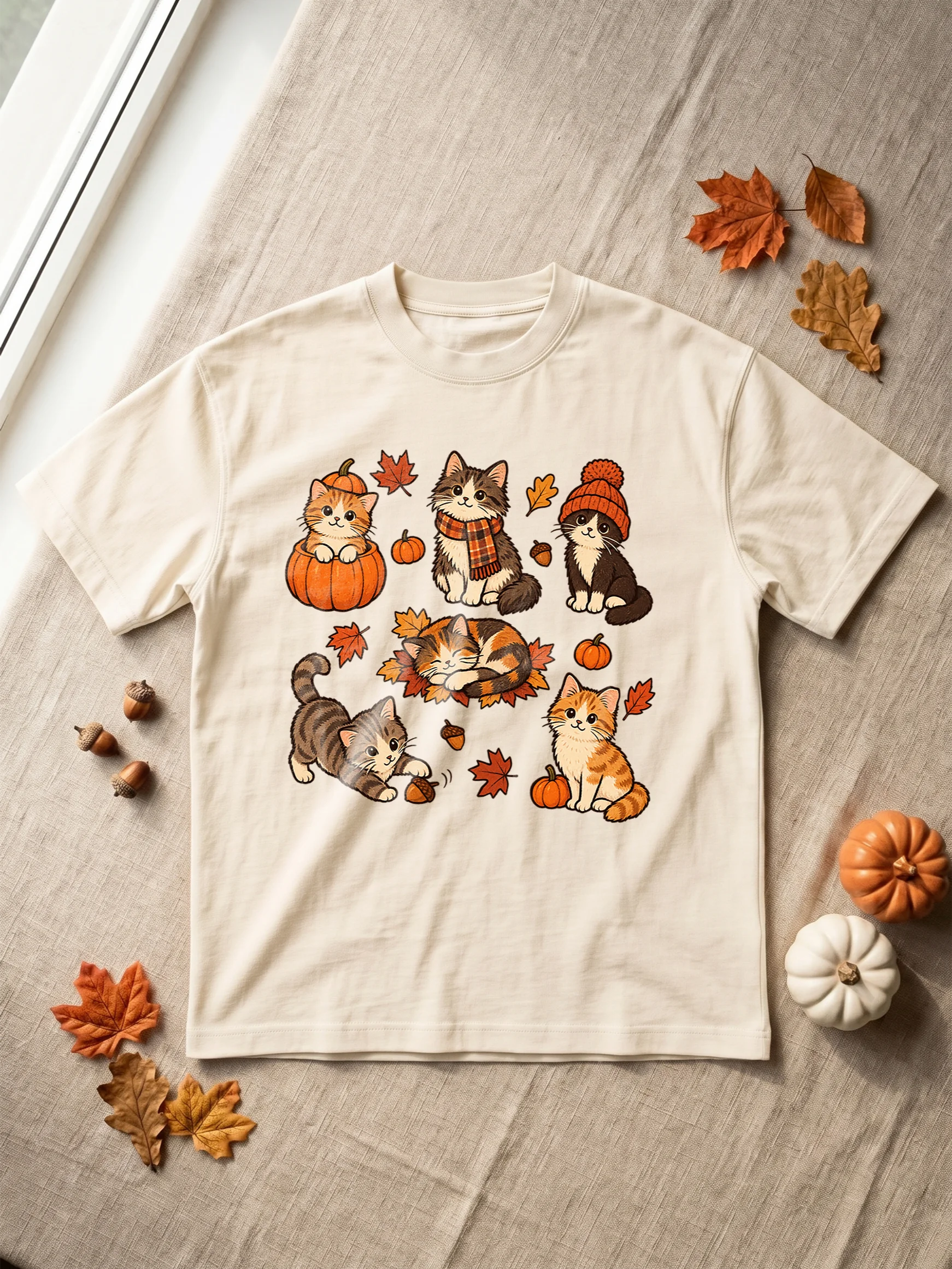 Fall Cats T-Shirt | Autumn Kitten Pumpkin Tee | Cute Cat Lover Gift Shirt product image (3)