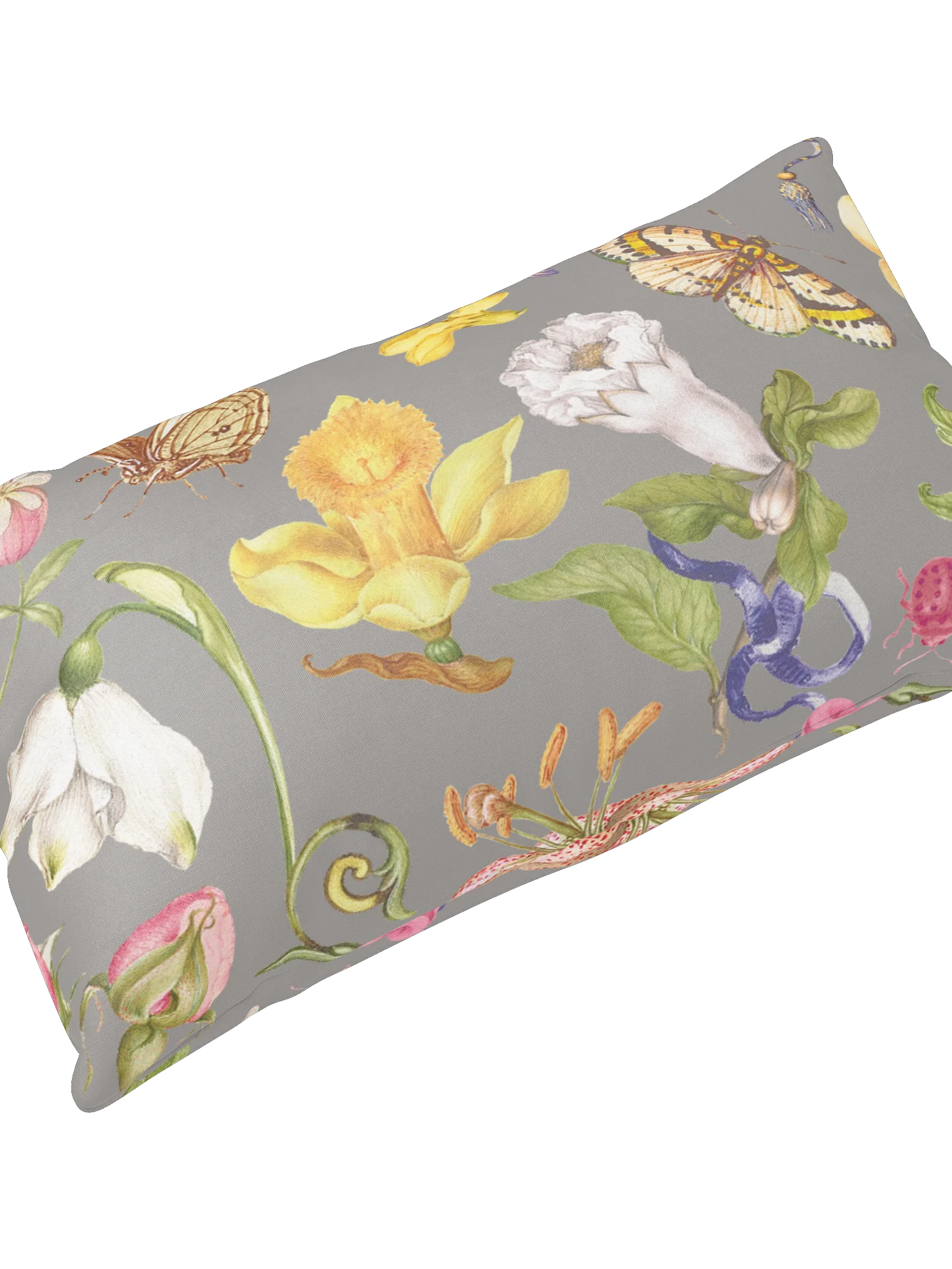 Vintage-Inspired Floral & Butterfly All-Over Print Pillow – Gray product image (11)
