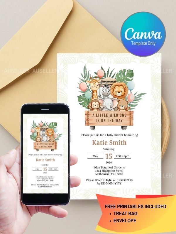 Safari Animals Baby Shower and Printable Treat Bag and Envelope product image (1)