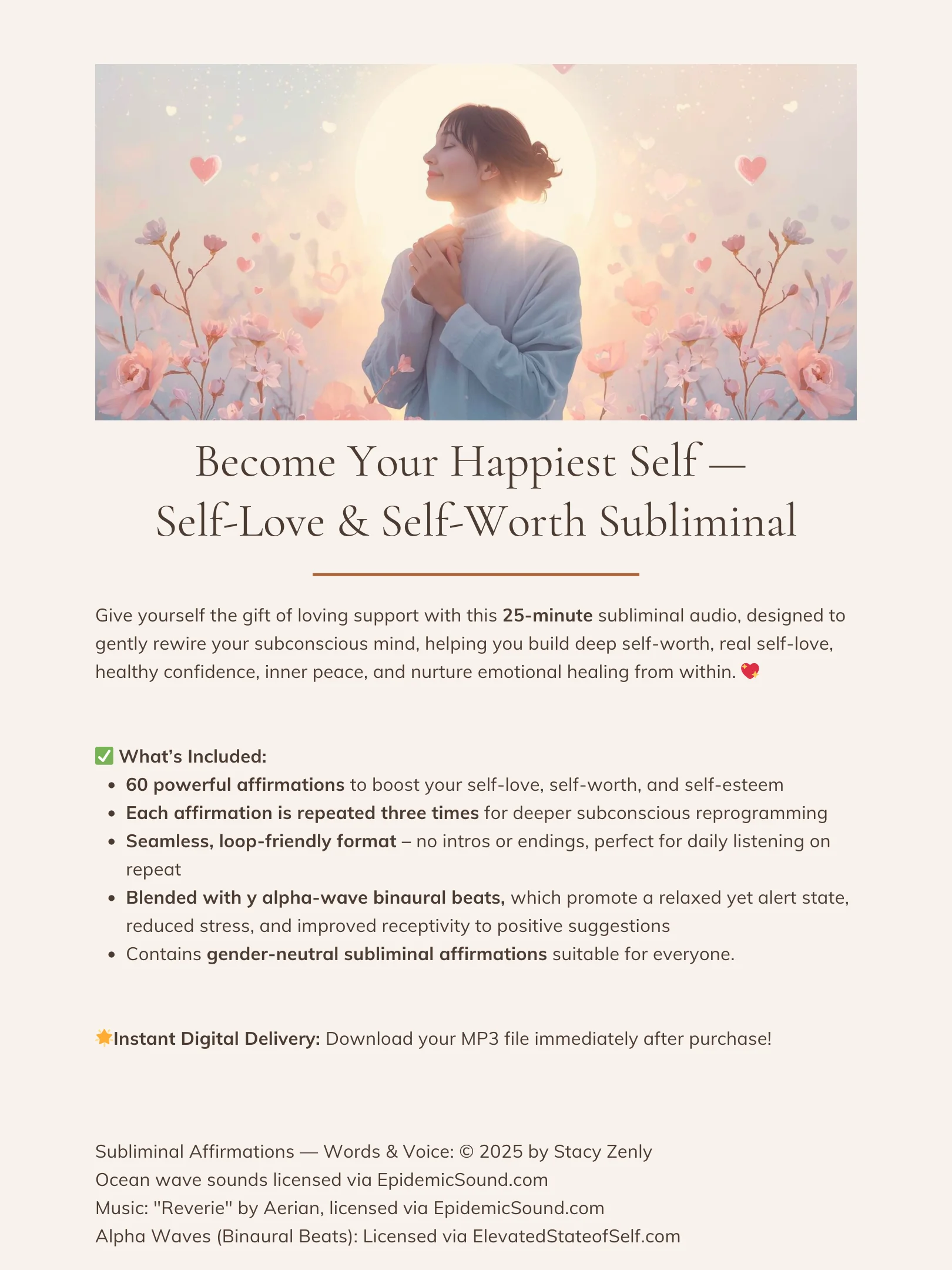 Become Your Happiest Self - Self-Love & Self-Worth Subliminal | MP3 Audio Download product image (2)