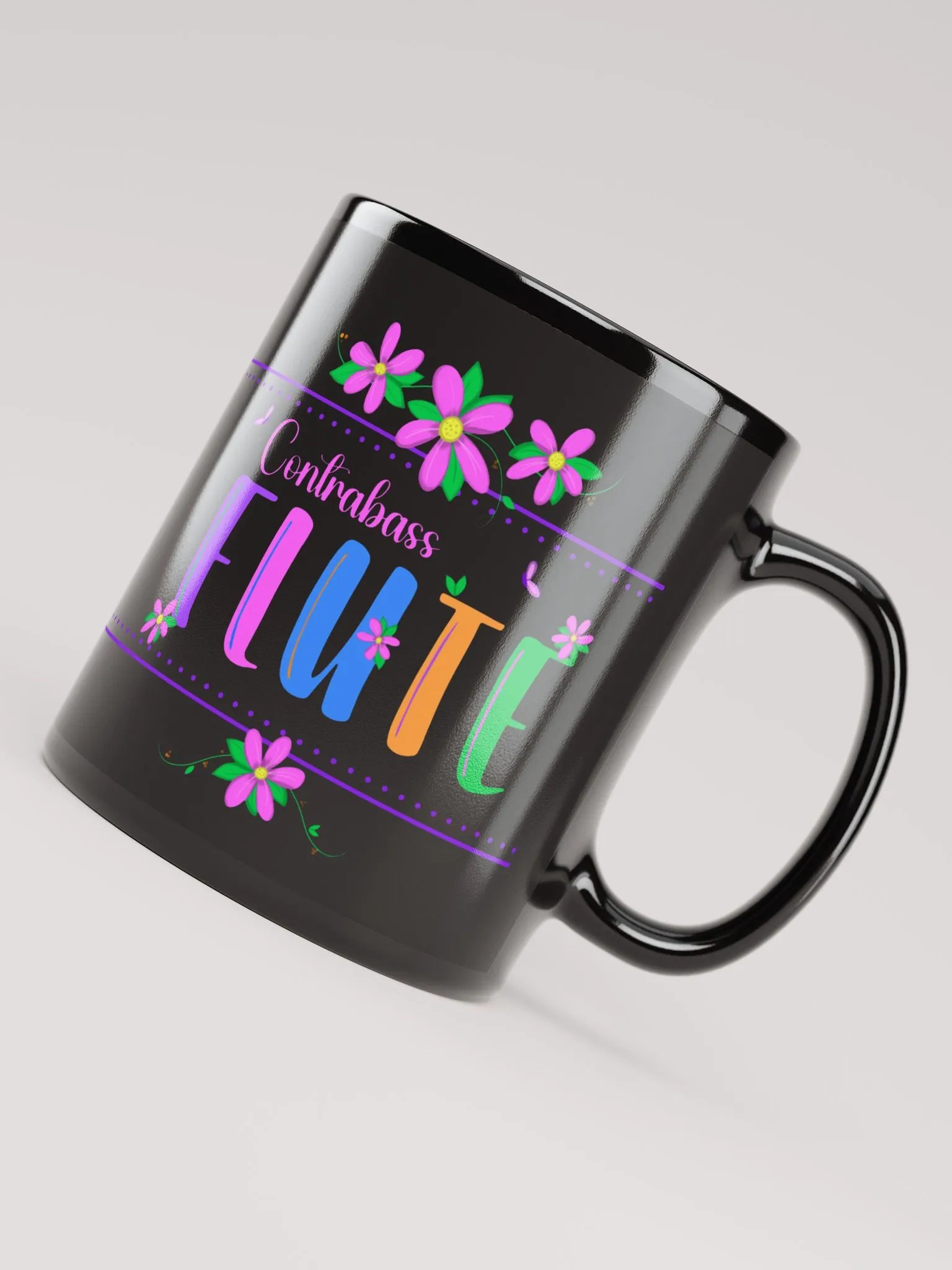 Floral Flutes Black Glossy Mug - Contrabass product image (4)