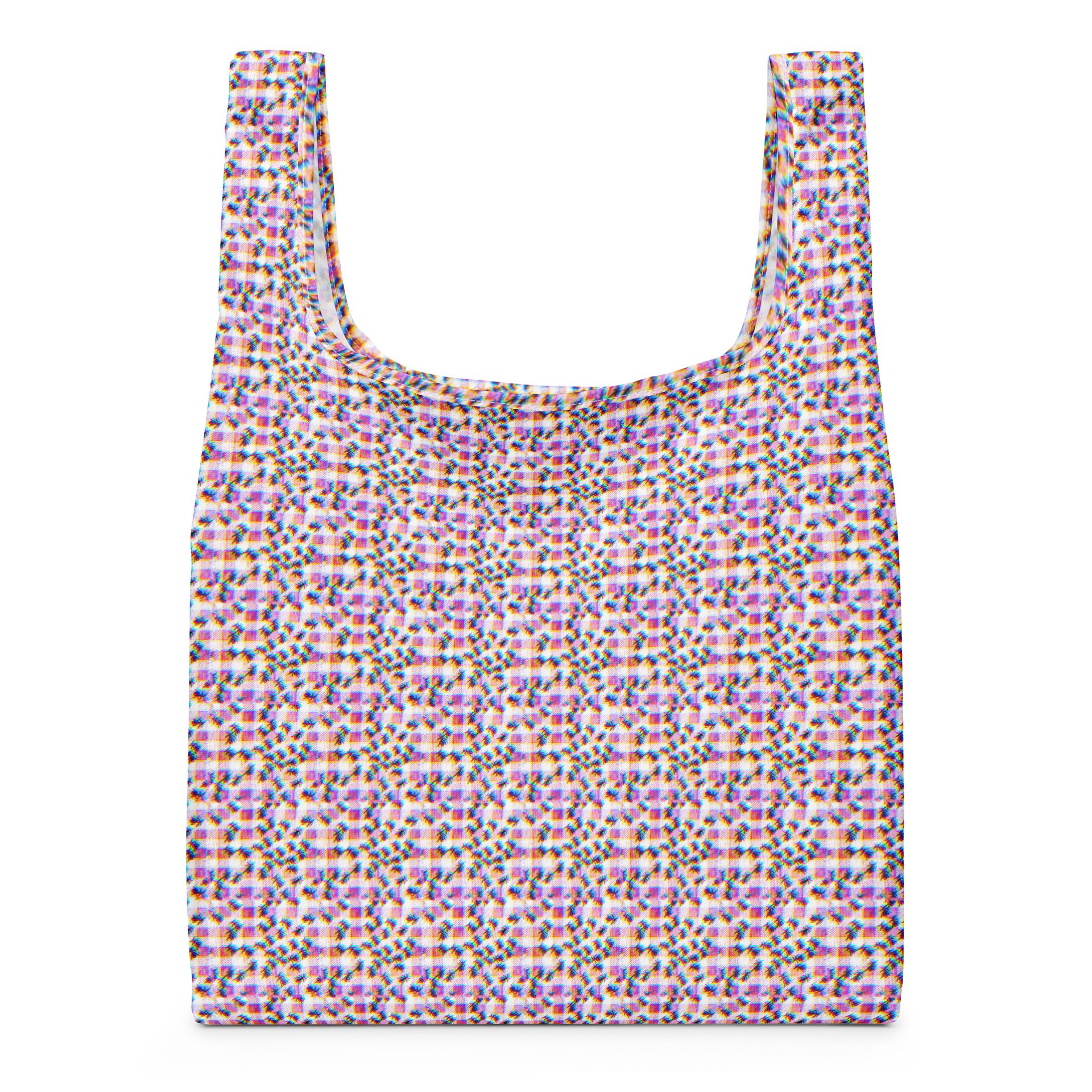 “ant picnic” glitchy pixel ants gingham pattern reusable shopping bag product image (2)