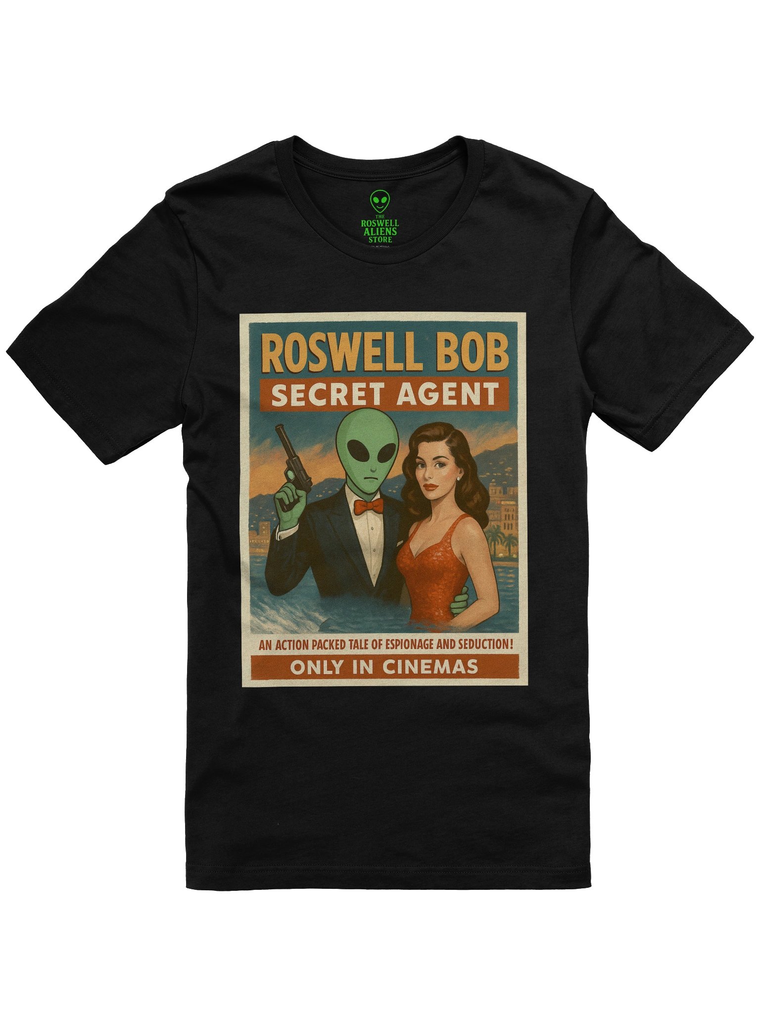 Secret Agent Parody Action Film Star Roswell Aliens 1950's Retro -Shirt product image (1)
