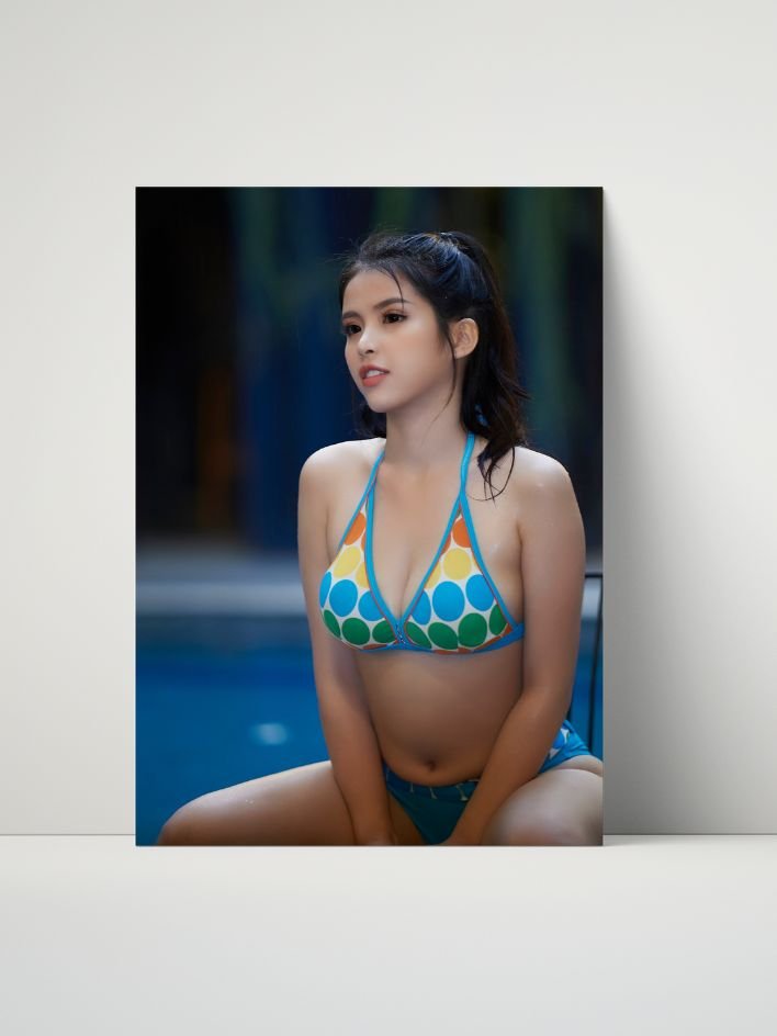 Polka Dot Bikini Pool Pose – Glossy 8x10 Metal Print product image (1)