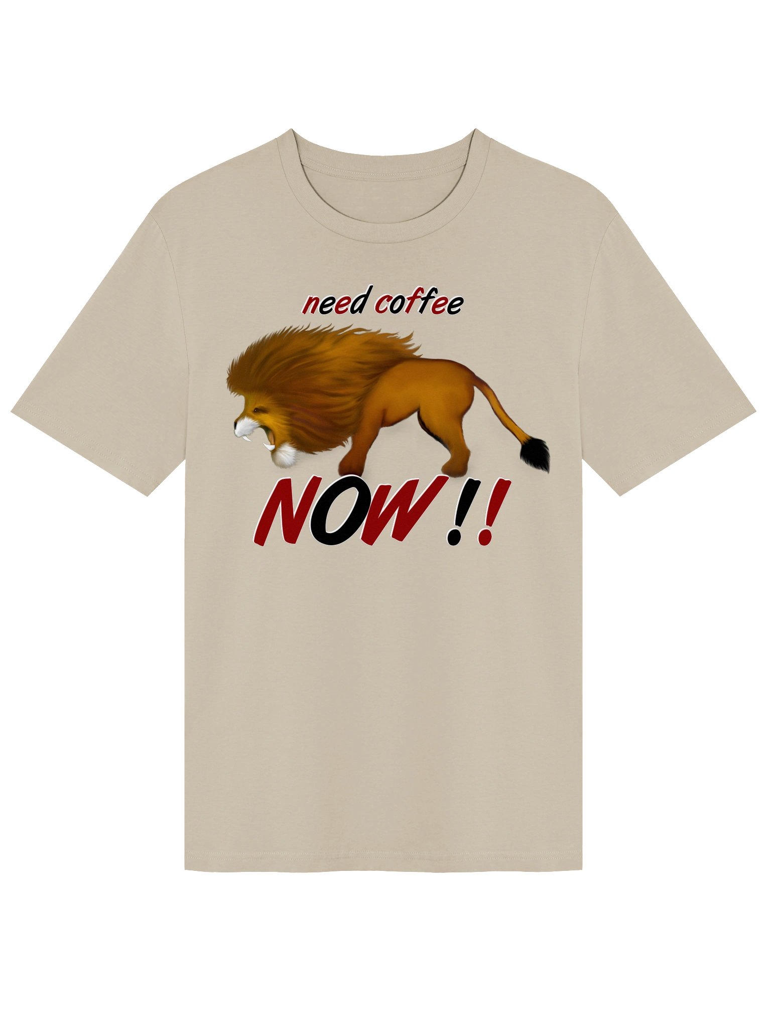 Lion "Need Coffee NOW" T-Shirt. Unisex Stanley/Stella Organic Ribbed Neck T-Shirt product image (1)