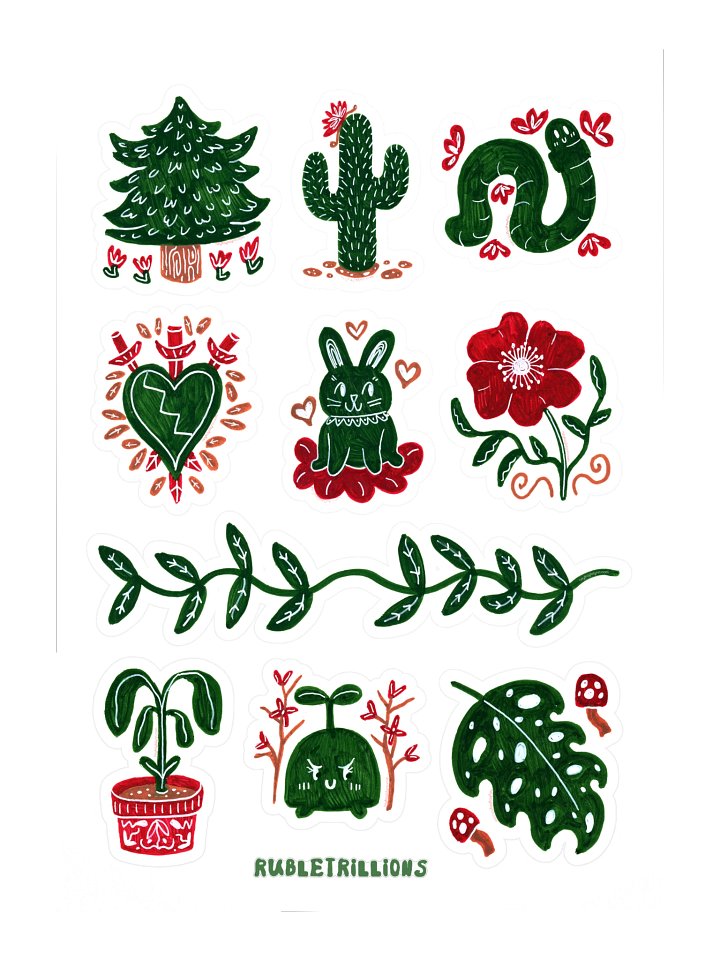 Doodle Sticker Sheet (Green) - Hand Drawn by Ruble product image (1)