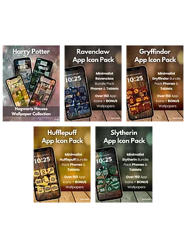 Magical School Houses Aesthetic Bundle – 4 Icon Packs + All Wallpapers, iOS & Android App Icons & Phone Backgrounds