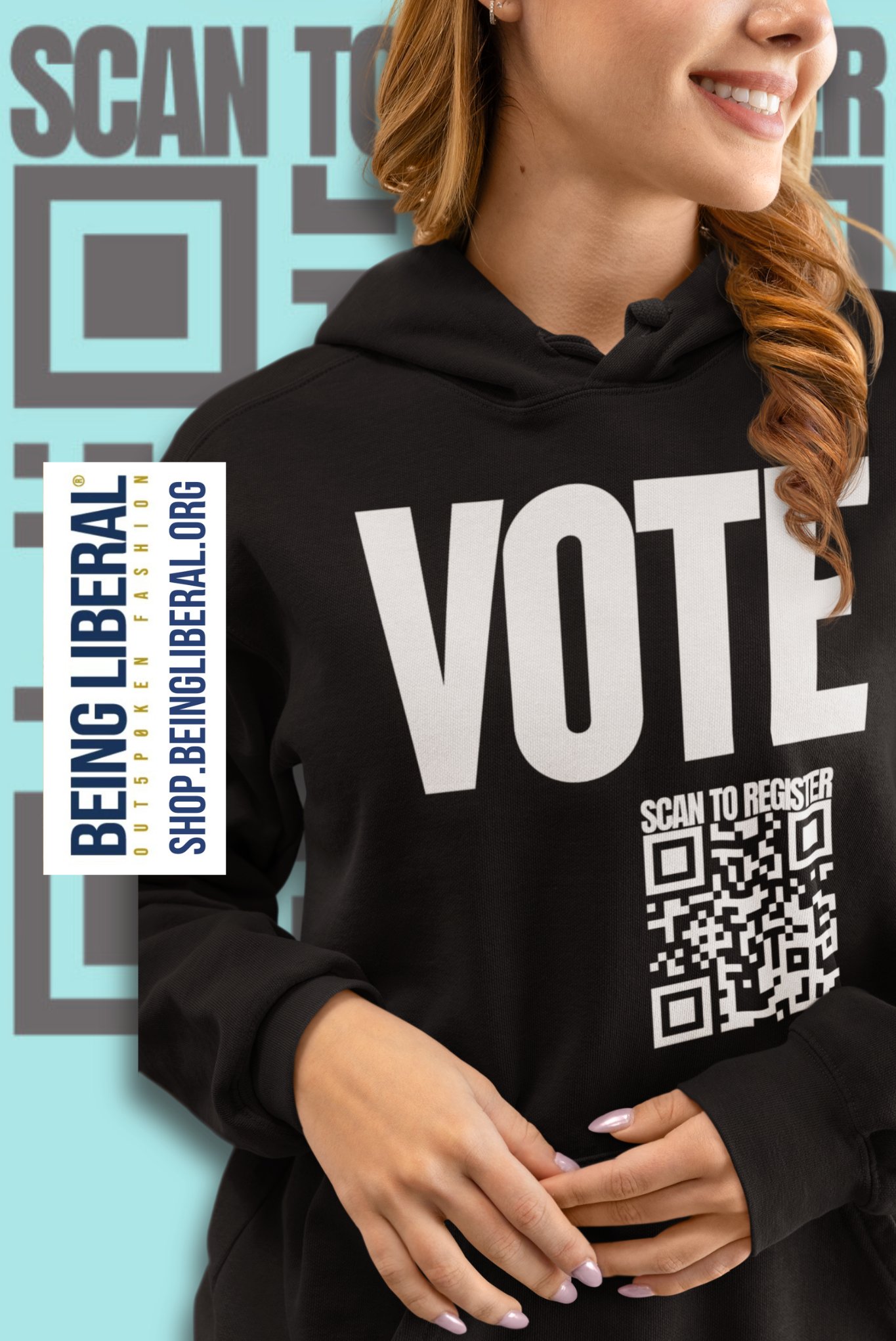 VOTE Scan to Register QR Code Hoodie - Being Liberal product image (1)