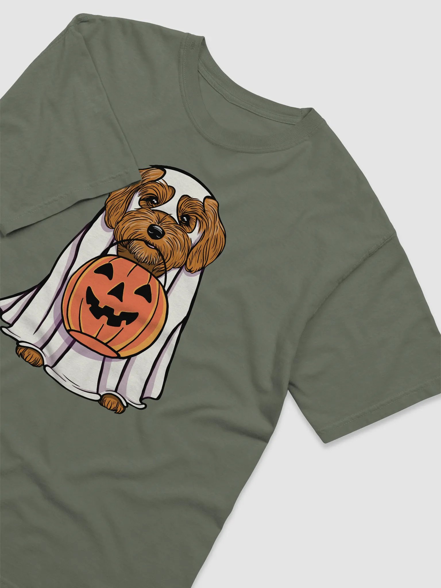 Funny Halloween Havanese T-Shirt | Funny Havanese Wearing a Ghost Costume and Holding a Pumpkin Basket product image (6)