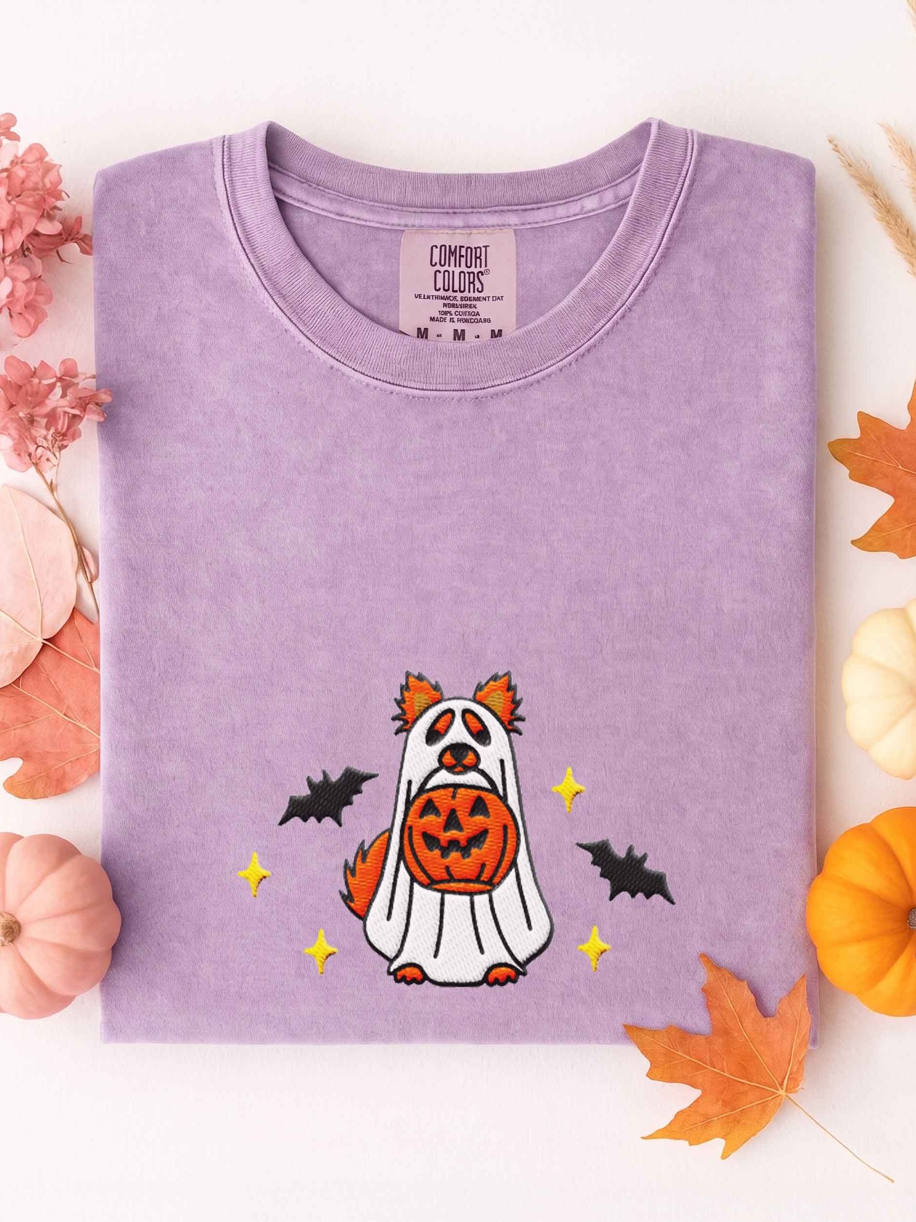 Halloween Pomeranian(Red) Embroidered T-Shirt product image (1)