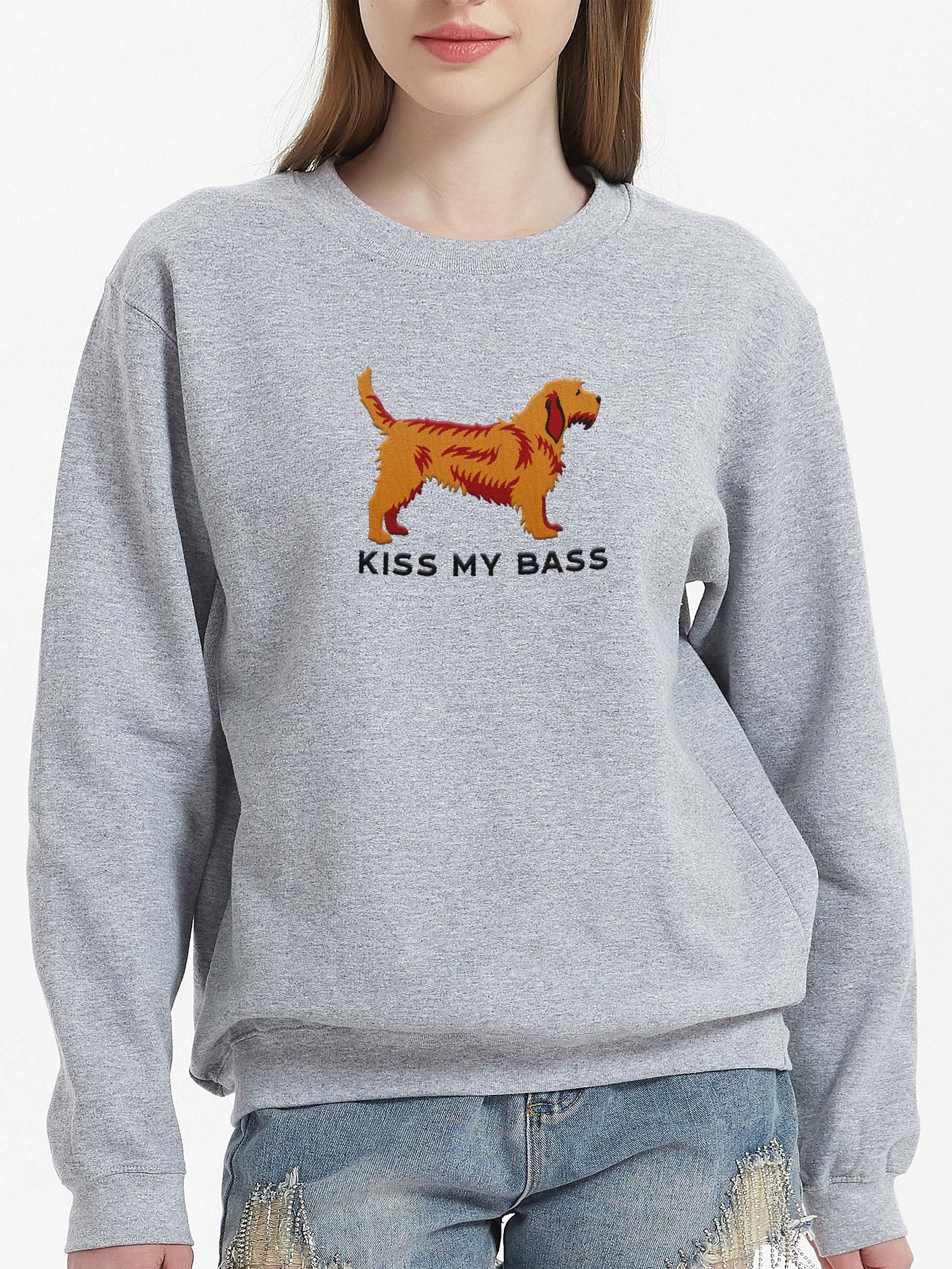 Kiss My Bass Sweatshirt (Embroidered) of a Basset Fauve de Bretagne(Tan) product image (1)