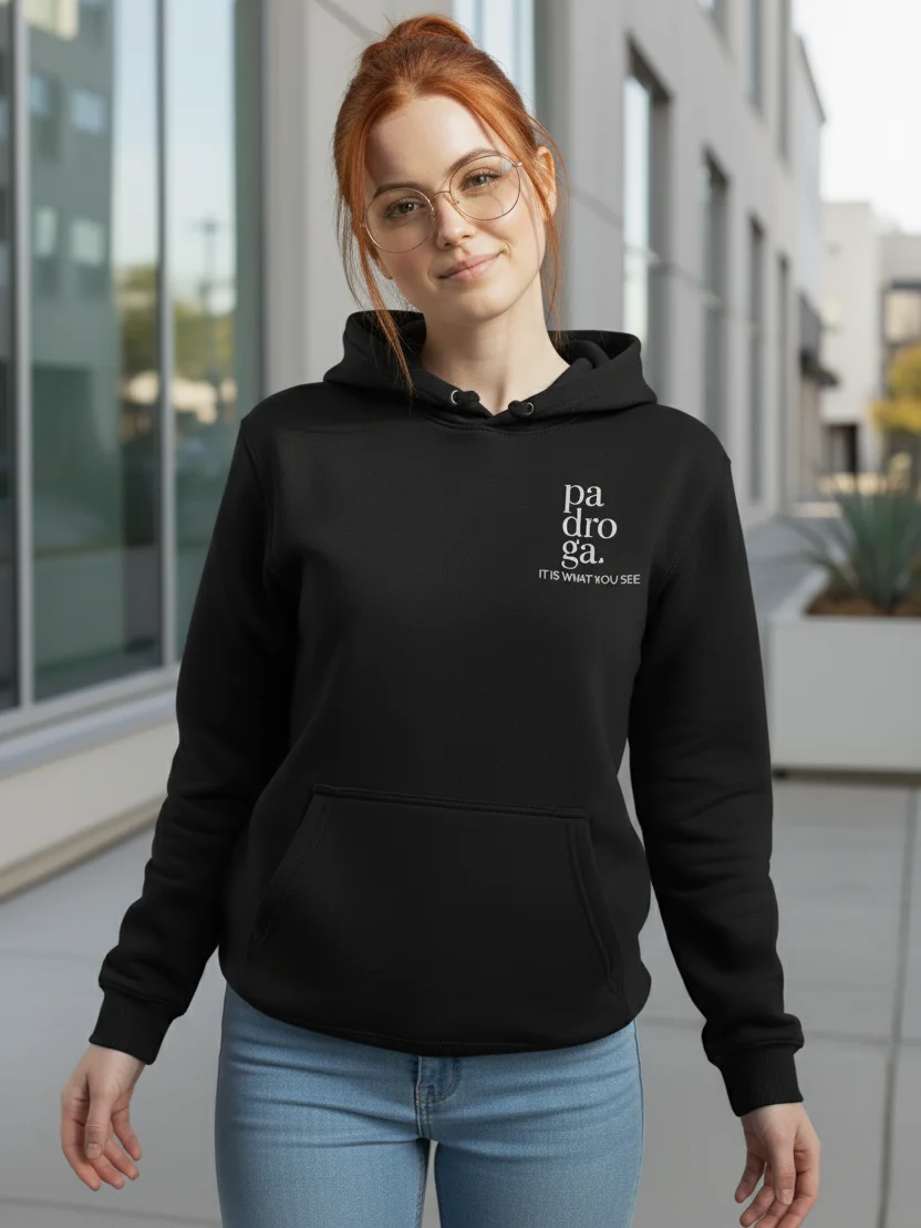 padroga. black hoodie vertical logo product image (9)