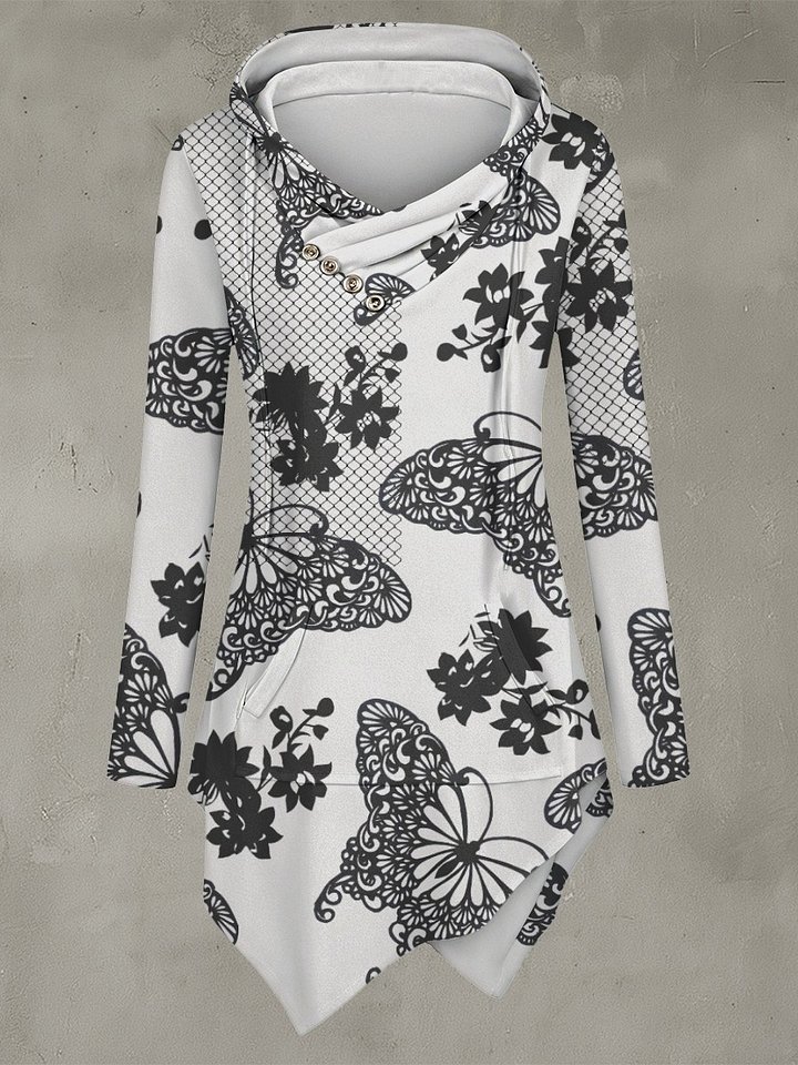 Lace Butterfly Crossover Longline Hoodie product image (1)
