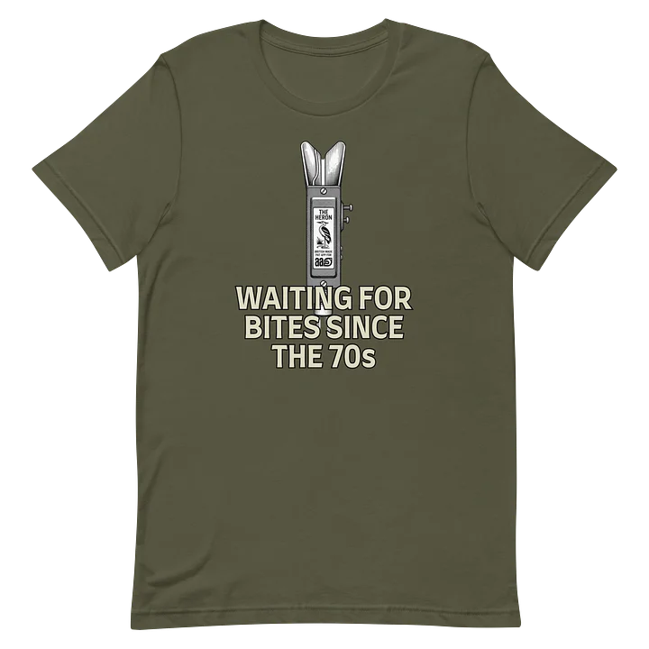 Heron Bite Indicator “ Waiting For Bites Since The 70s” T-Shirt (Khaki) product image (2)
