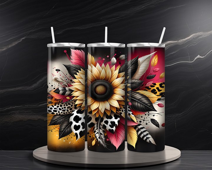 Sunflower 20 oz Skinny Tumbler Sublimation Design Digital Download PNG Instant DIGITAL ONLY Leopard Sunflower 2 Tumbler Wrap product image (2)