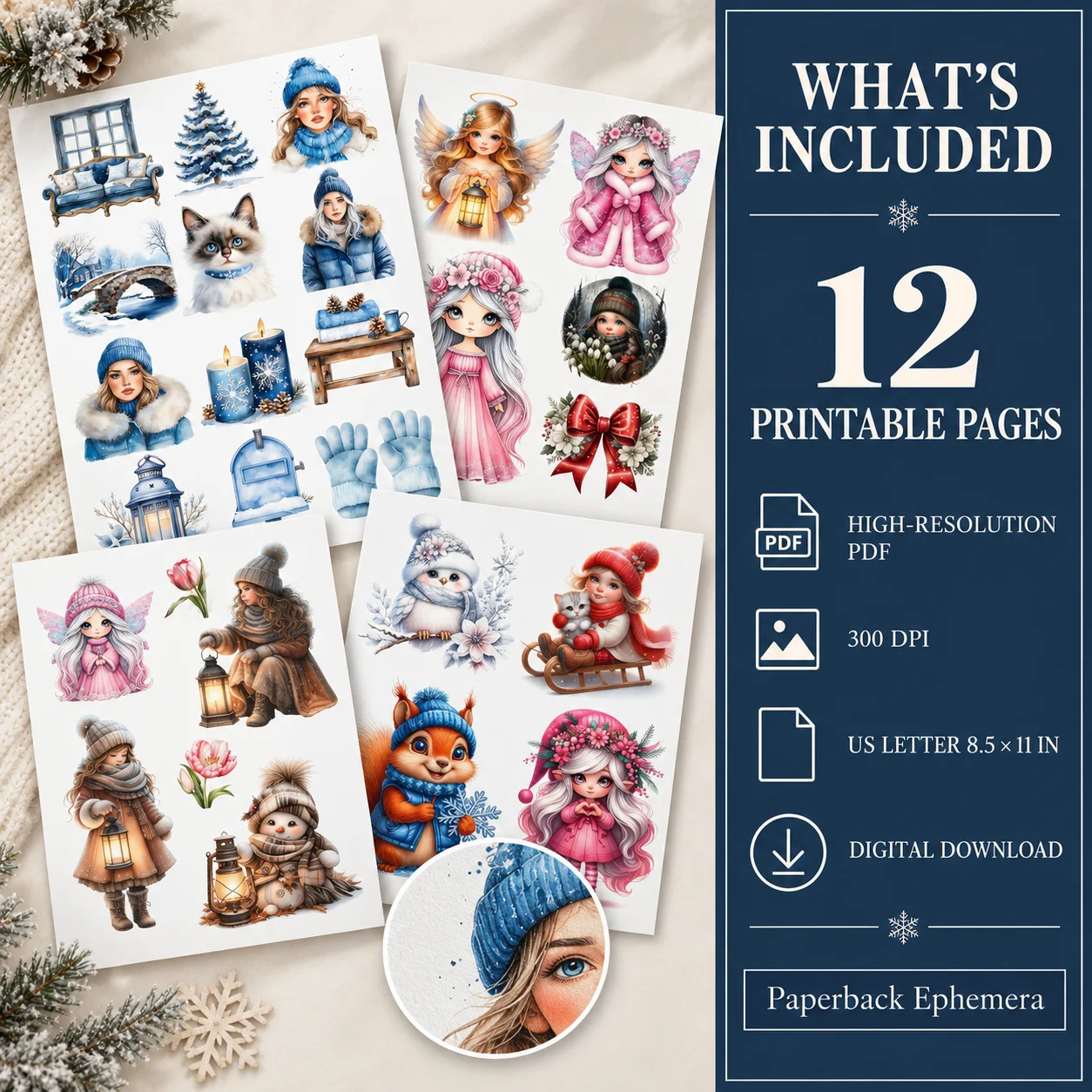 Winter Ephemera Printable PDF – 12 Whimsical Junk Journal Collage Pages product image (3)