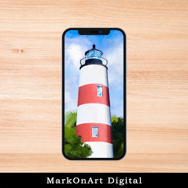 Sapelo Island Lighthouse Art For Mobile Phone Wallpaper or Lock Screen | High Res for iPhone or Android Cellphones product image (1)