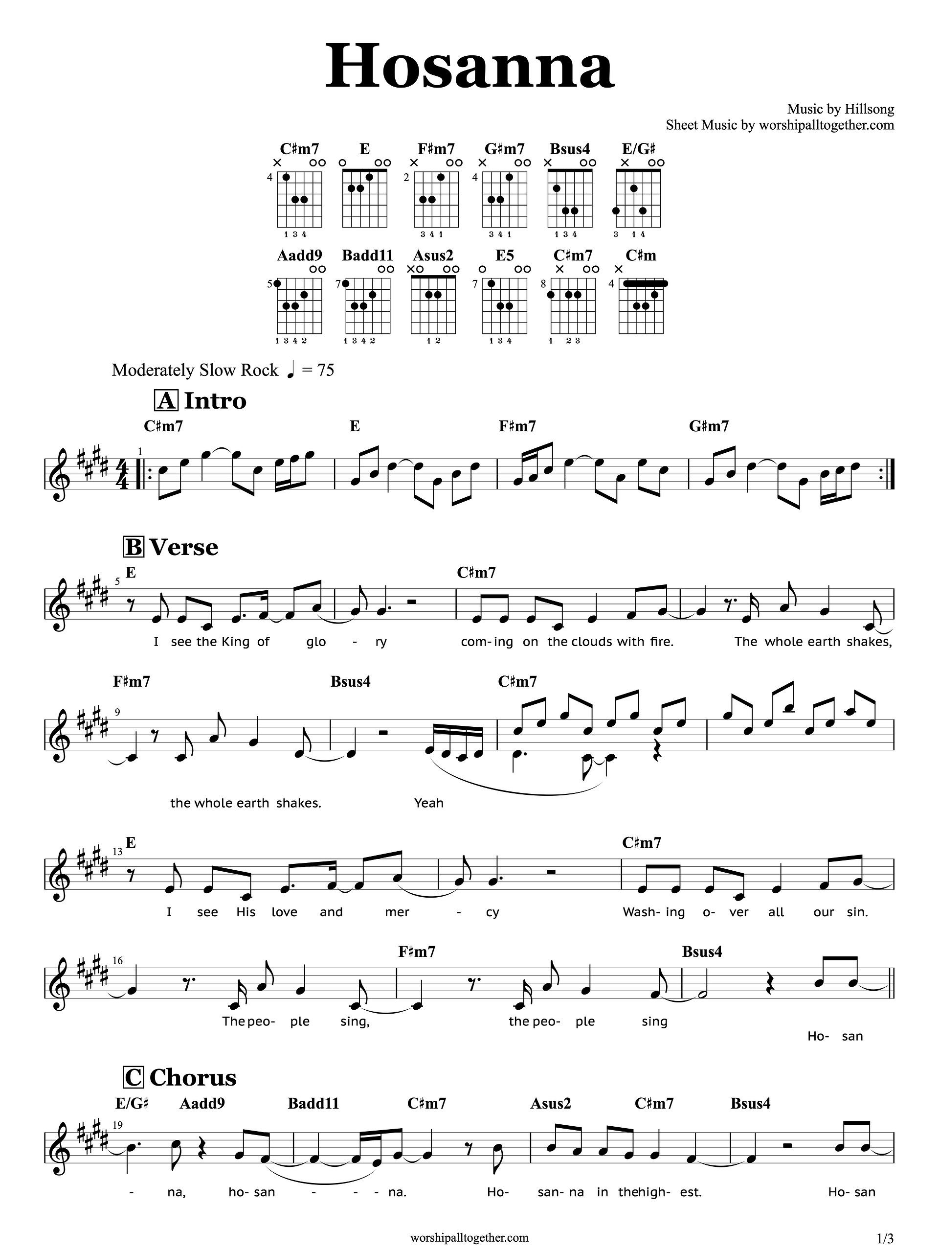 Hosanna - Hillsong United (E Key) | Sheet Music (PDF) product image (1)