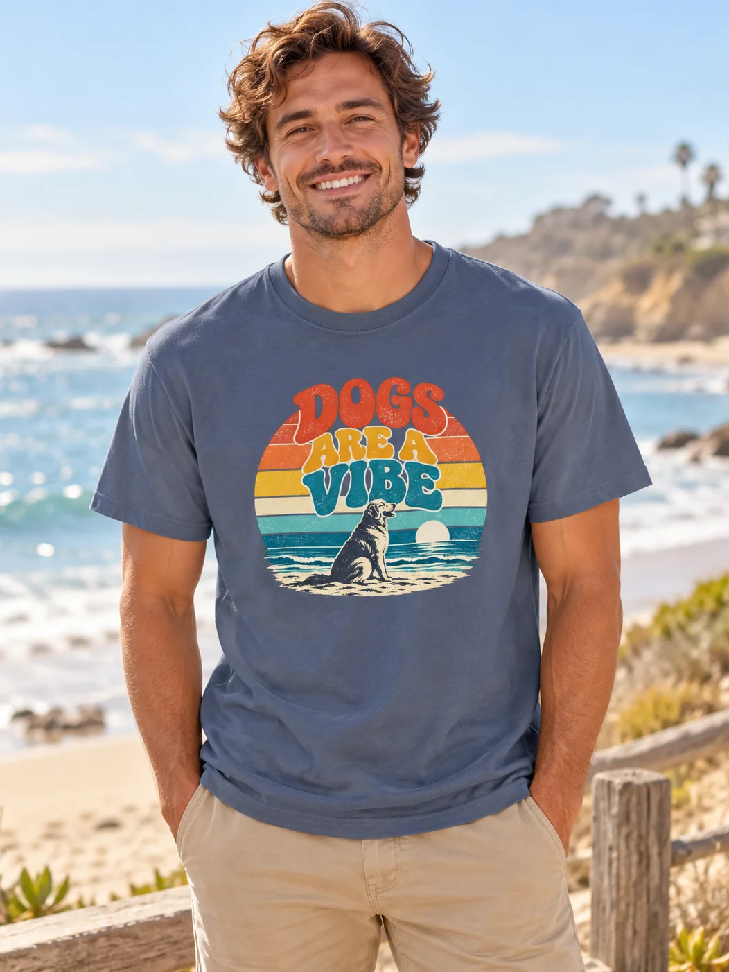 Retro Dog T-Shirt | Dogs Are a Vibe Shirt | Beach Dog Graphic Tee | Vintage Dog Lover Shirt product image (1)