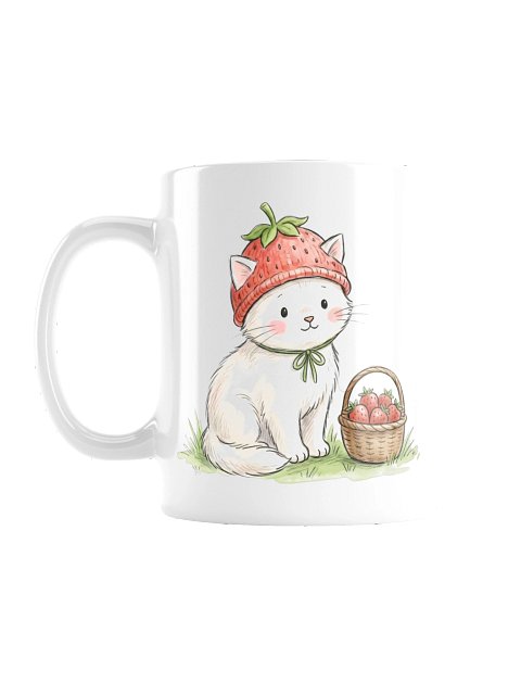 Strawberry Hat Kitten Mug