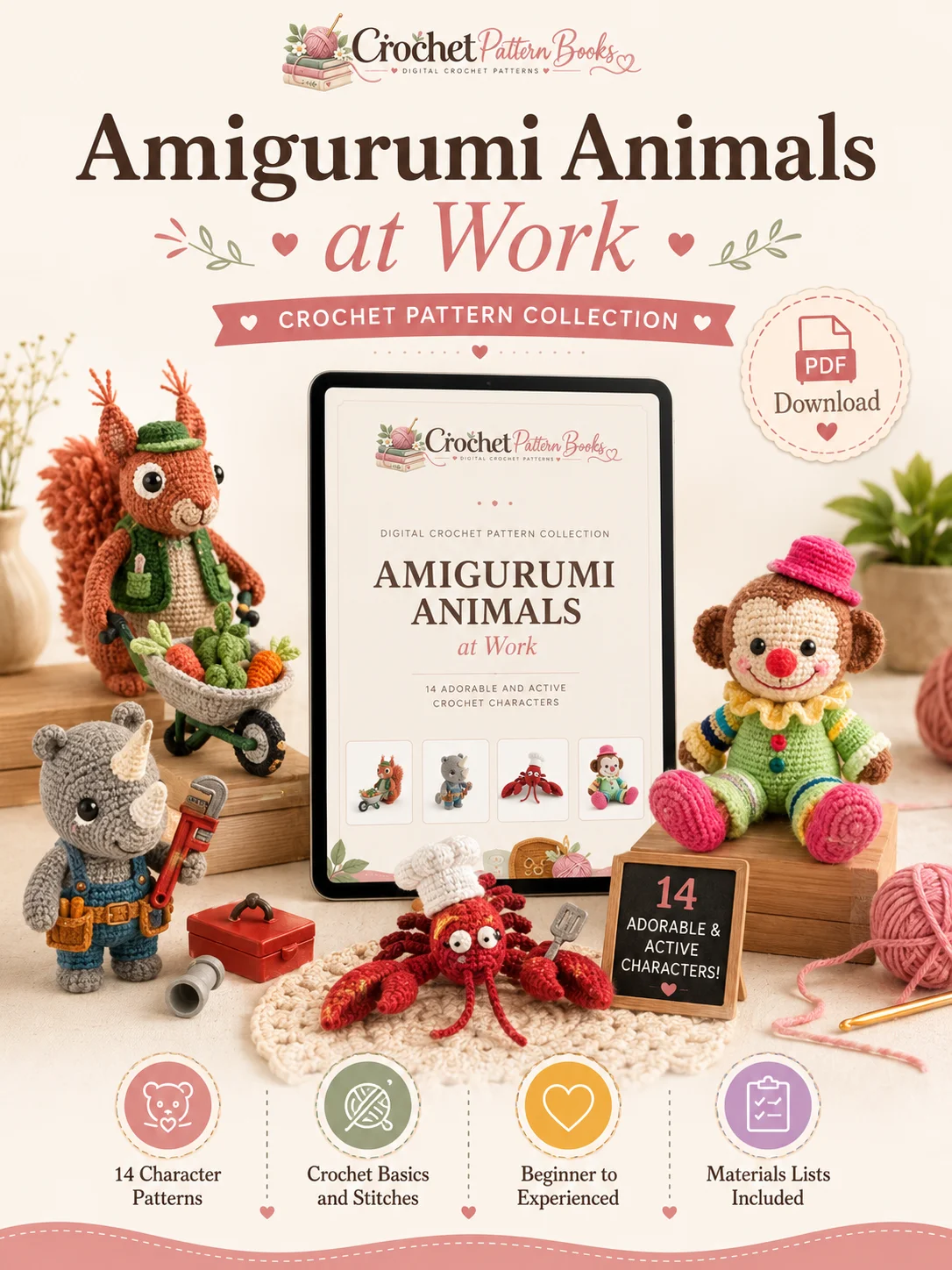 Amigurumi Animal Crochet Patterns with 14 Animals at Work product image (1)
