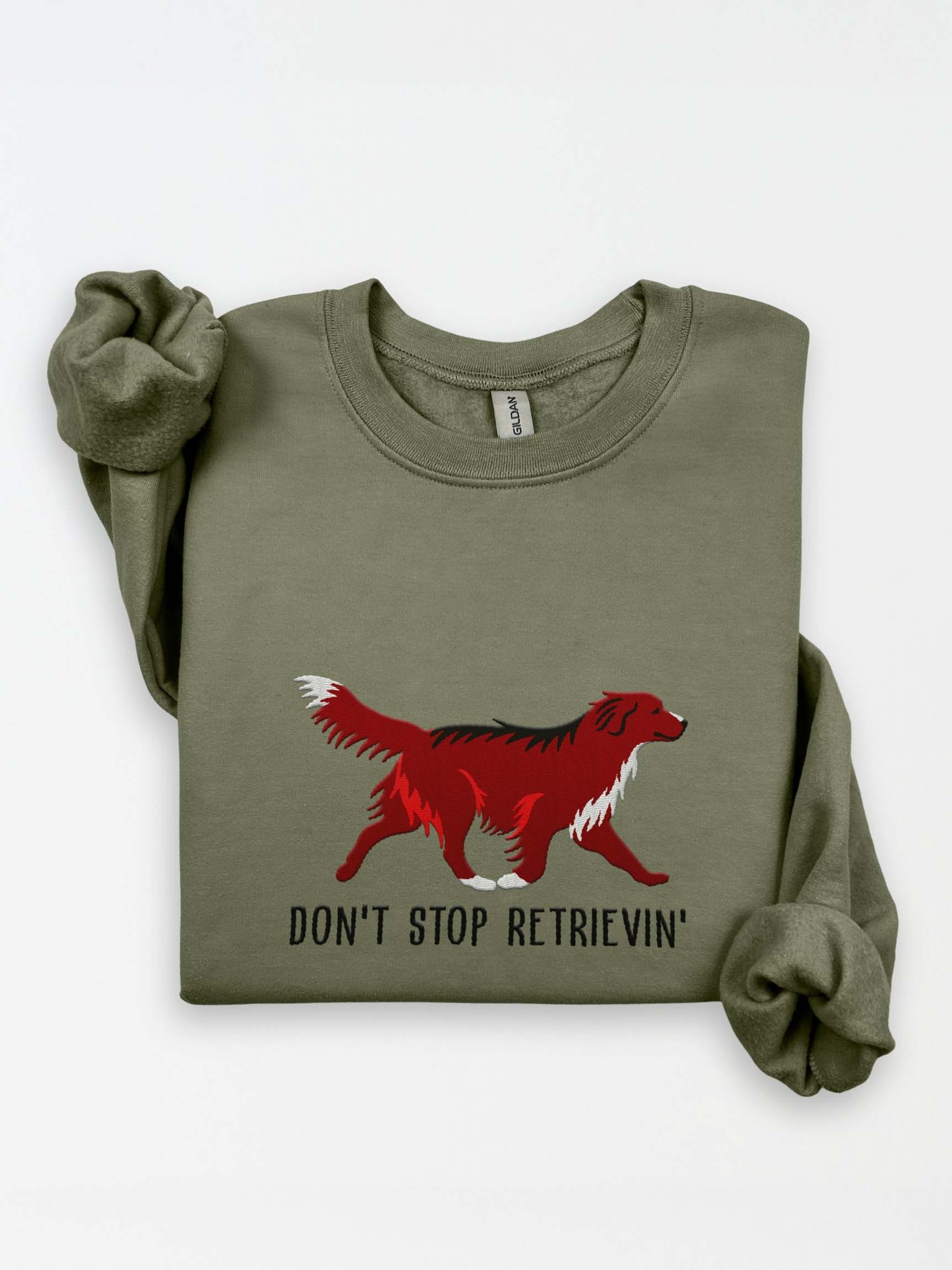 Don't Stop Retrievin' Sweatshirt (Embroidered) of a Nova Scotia Duck Tolling Retriever(Dark Red) product image (1)