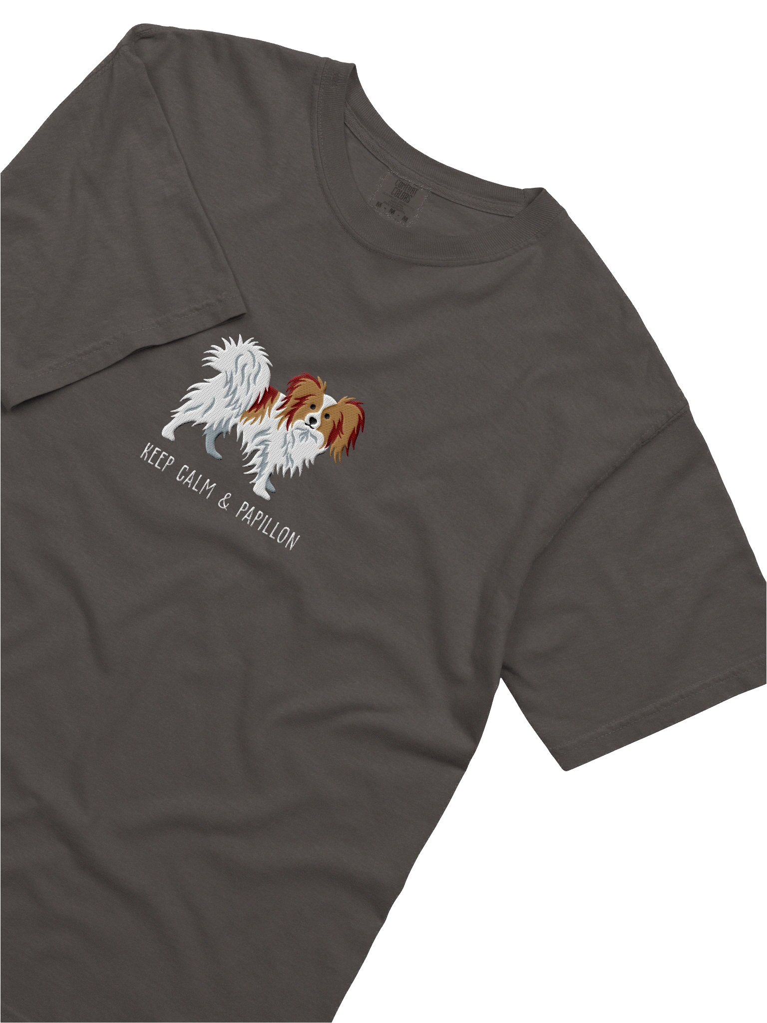 Keep Calm & Papillon T-Shirt(Embroidered) of a Papillon(Brown & White) product image (8)
