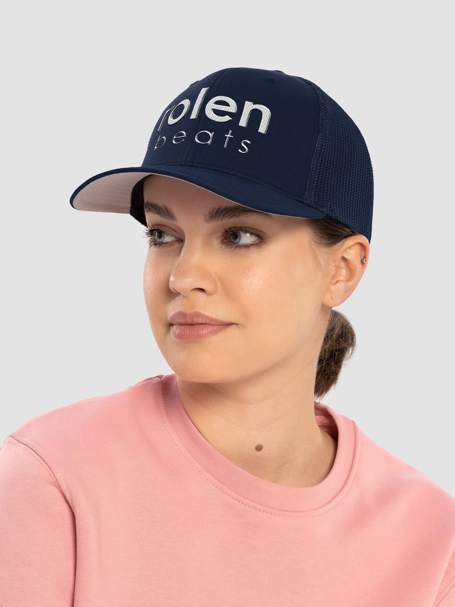 Flex Fit Trucker Rolen Beats Script Hat - White Vert Script Logo product image (6)