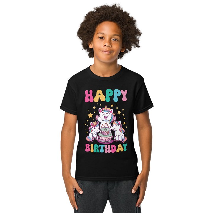 Happy Birthday (Unicorns With Birthday Cake) T-Shirt For Kids product image (1)